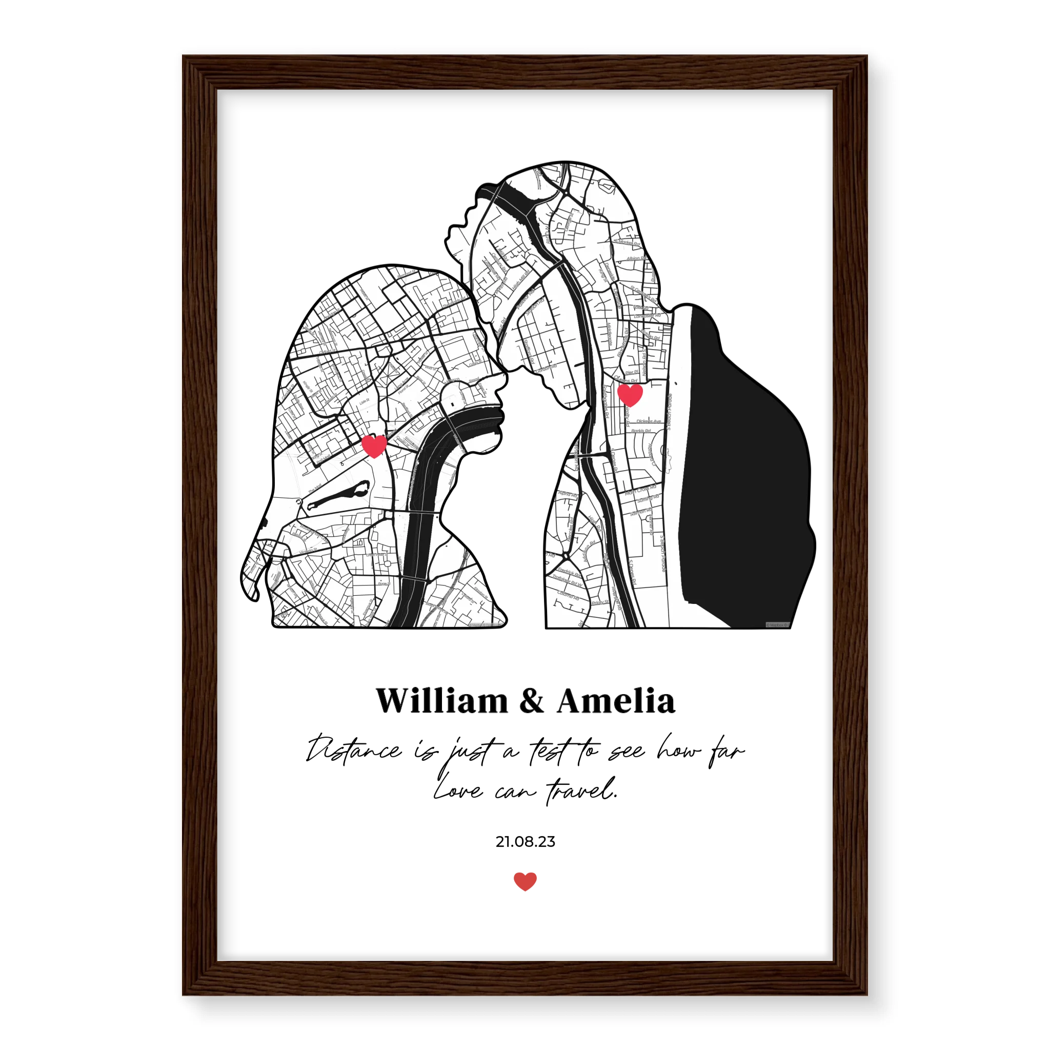 Silhouette of Love personalised poster – unique personalised couple silhouette gift