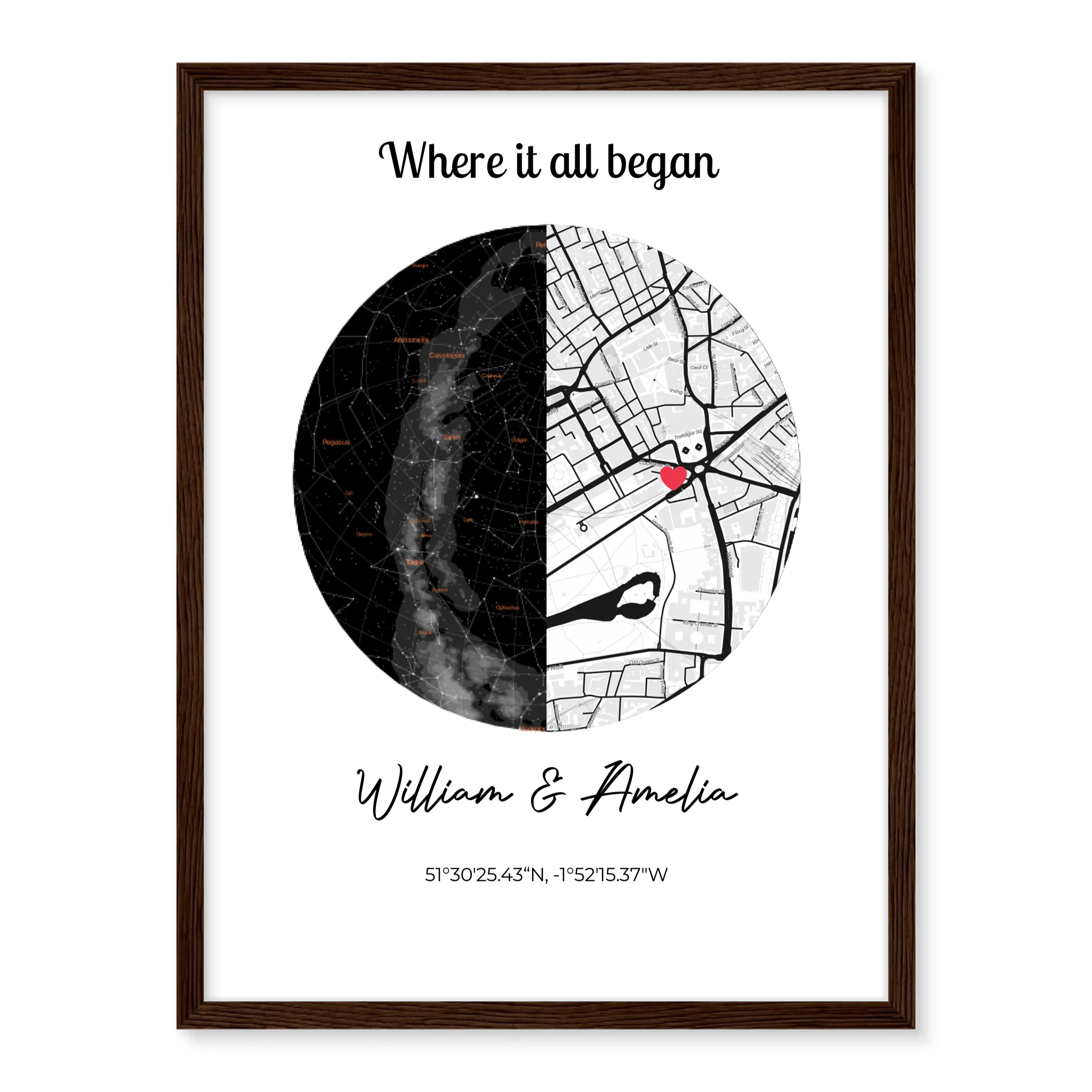 Meeting place map + constellation - Custom poster