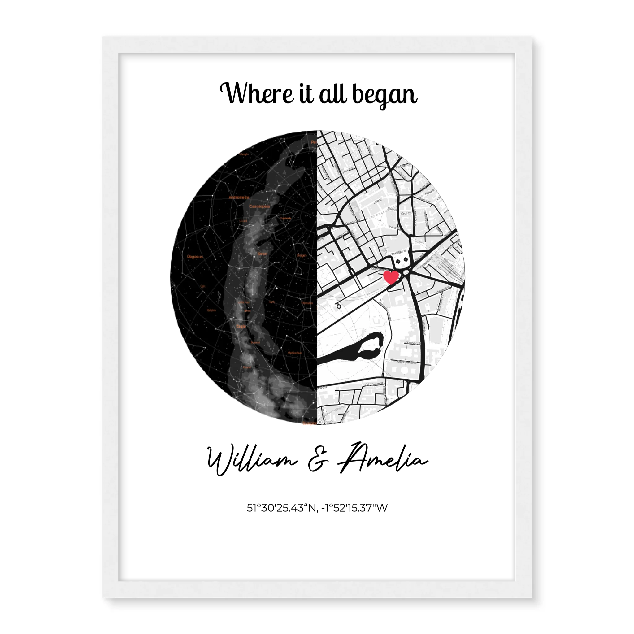 Meeting place map + constellation - Custom poster