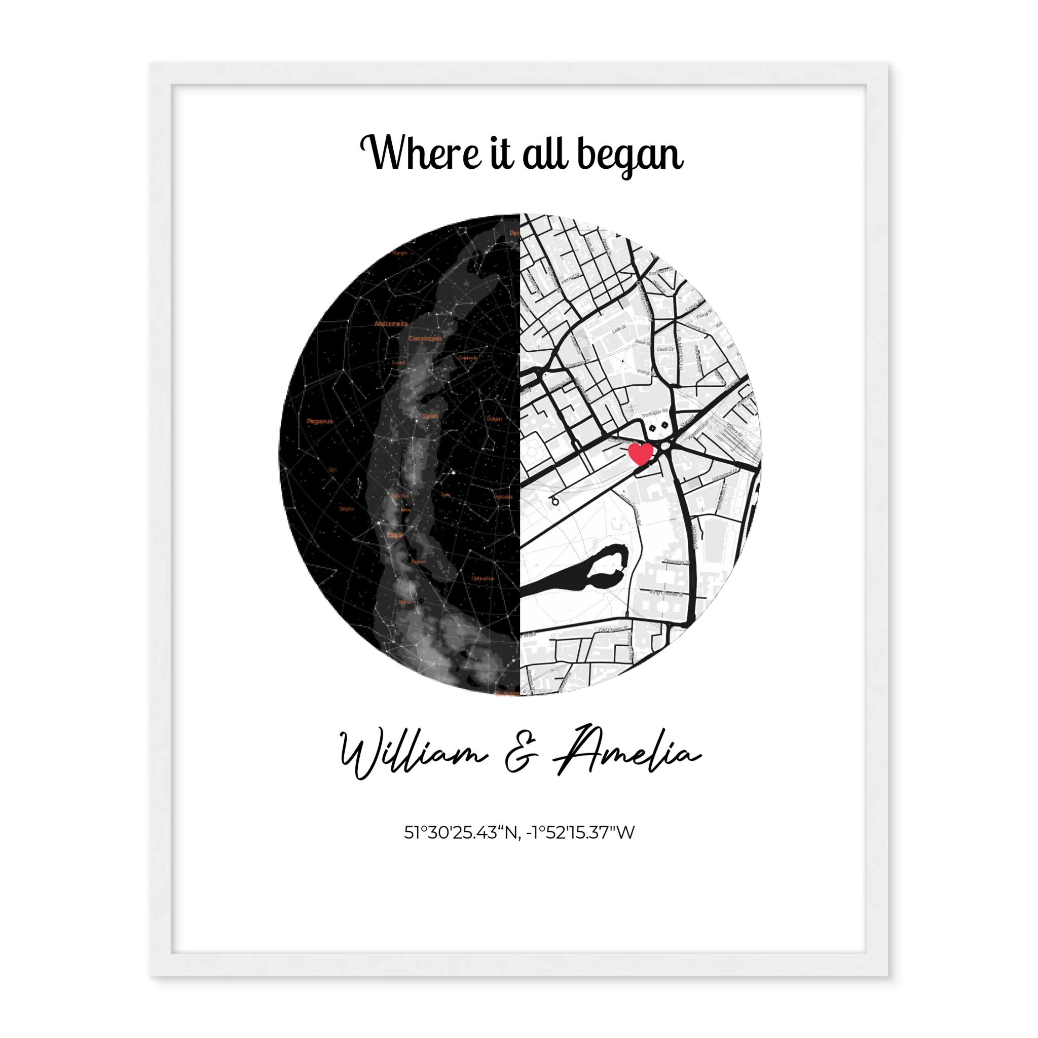 Meeting place map + constellation - Custom poster