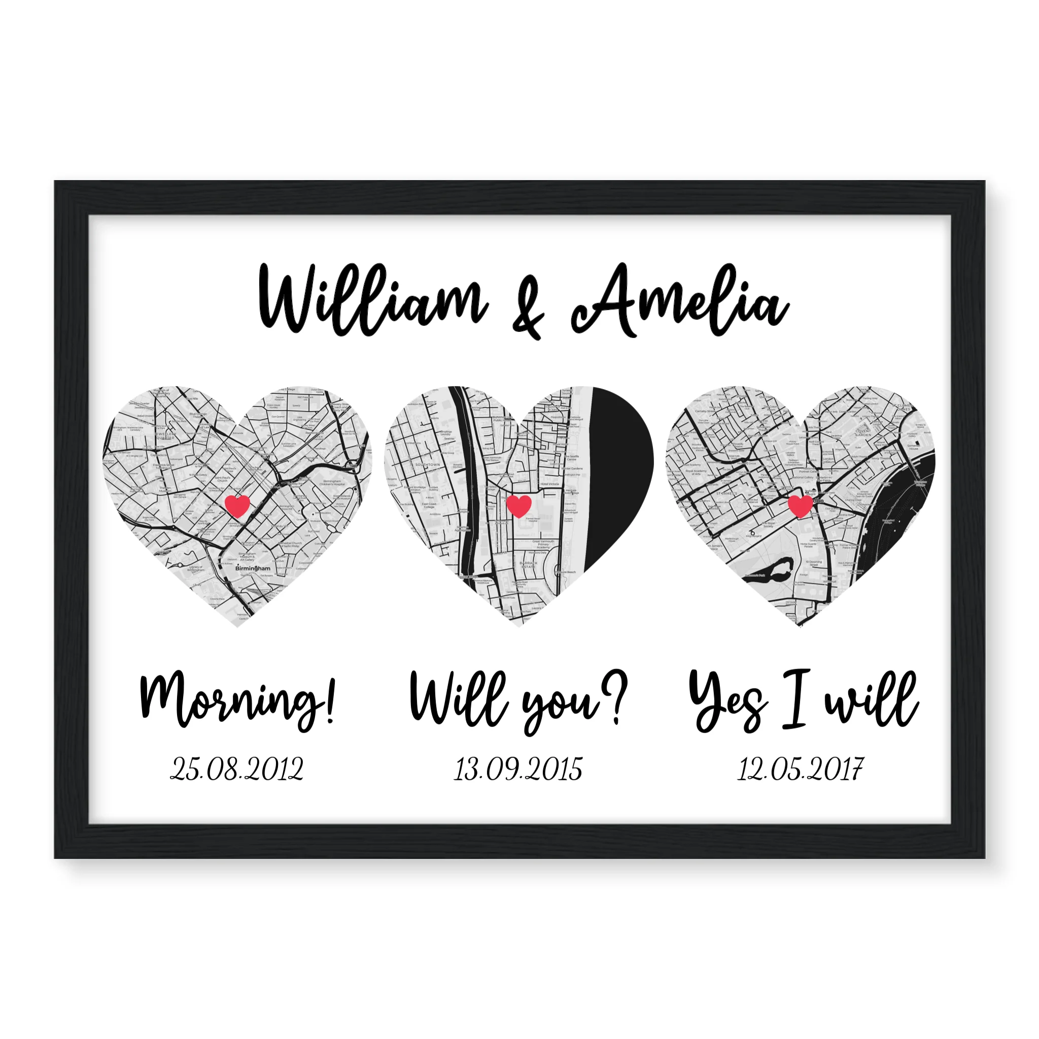Marriage Proposal personalised poster – engagement or wedding gift framed print