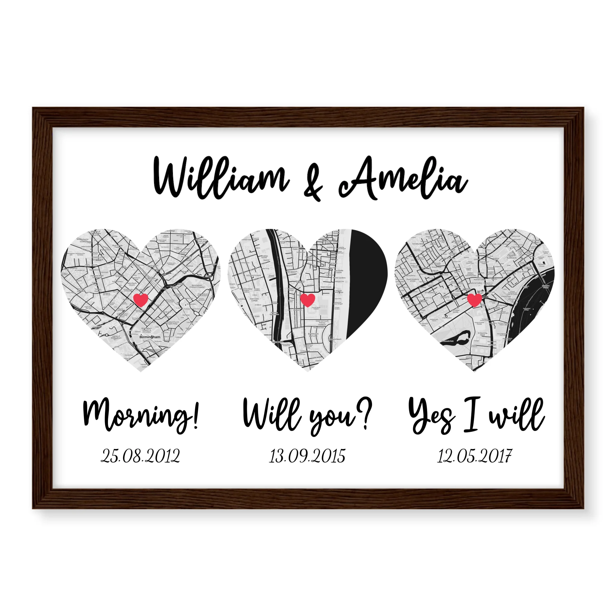 Marriage Proposal personalised poster – personalised engagement print displayed in home