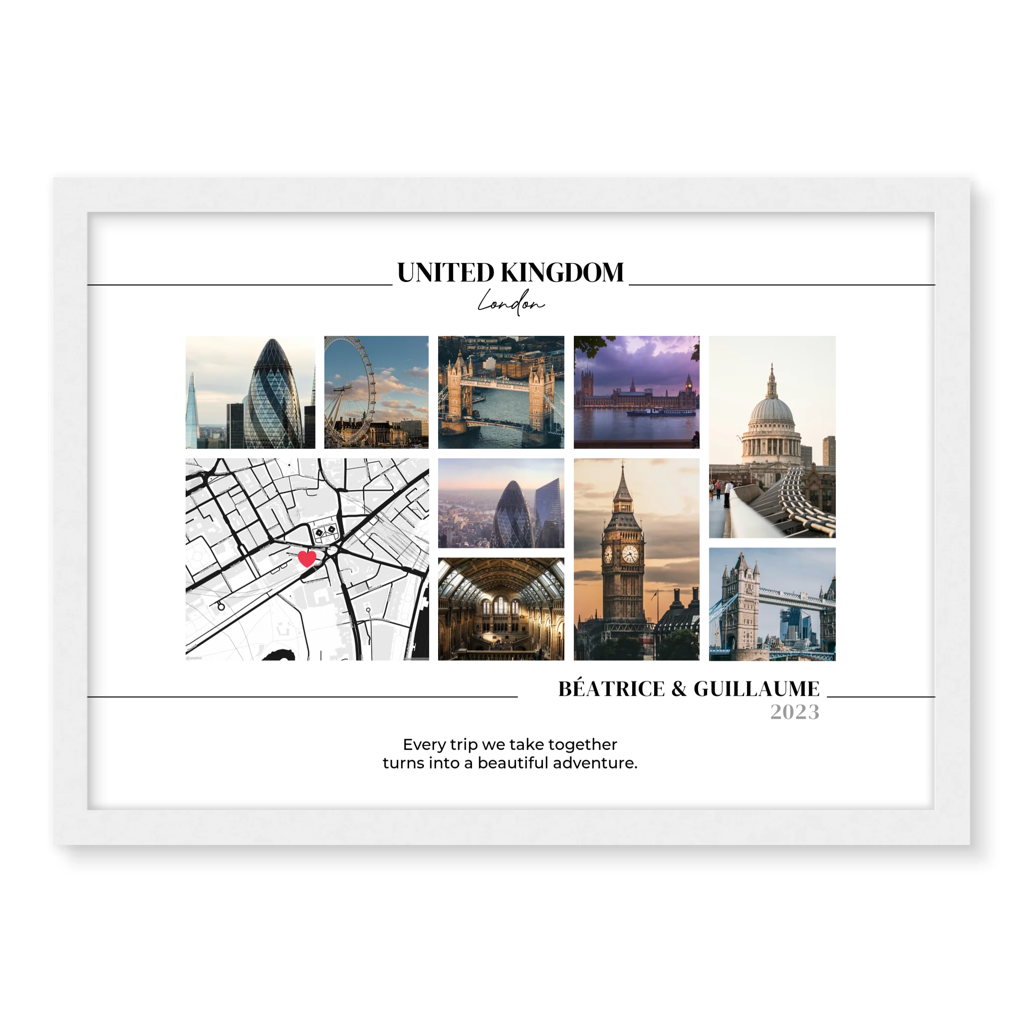 Travel Photos and Map personalised poster – custom travel collage print close up detail