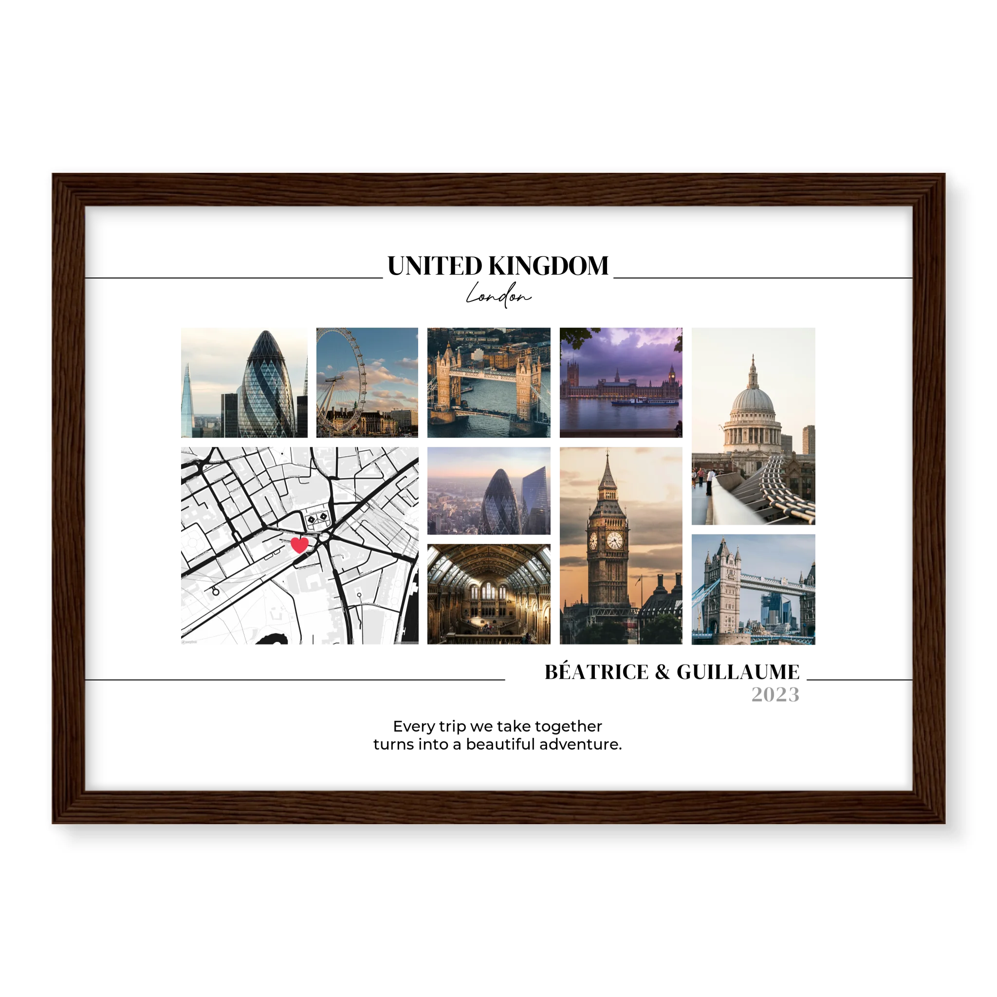 Travel Photos and Map personalised poster – personalised travel print displayed in home