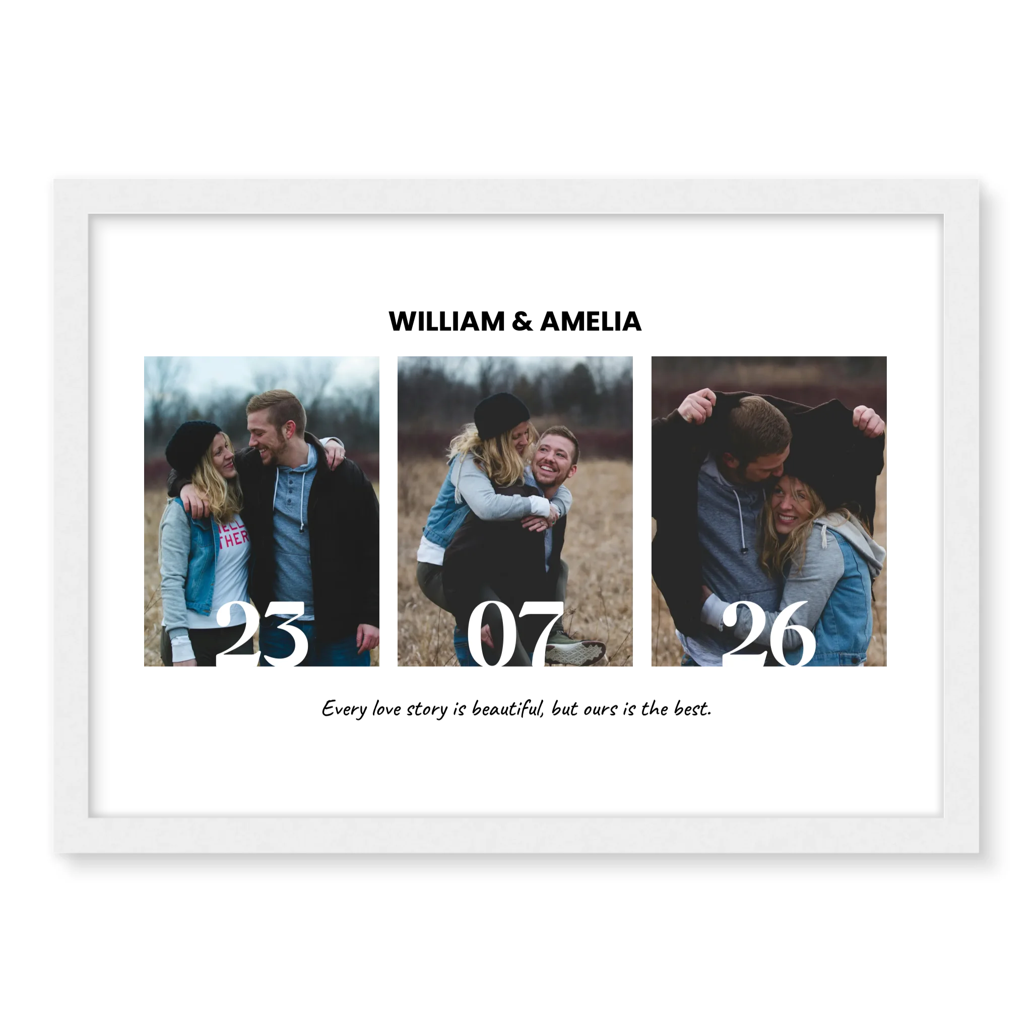 3 Pictures and a Date personalised poster – custom photo collage print close up detail