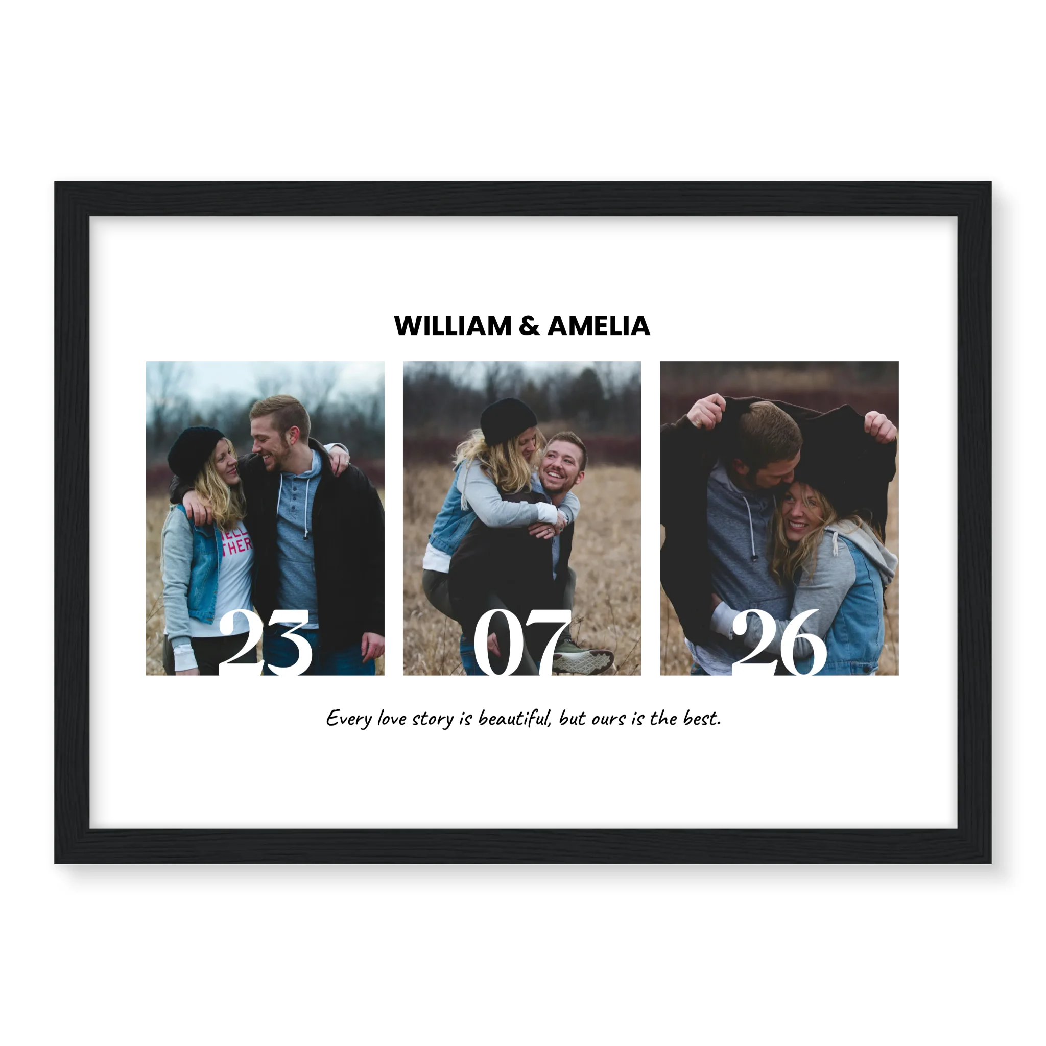3 Pictures and a Date personalised poster – anniversary or birthday gift framed print