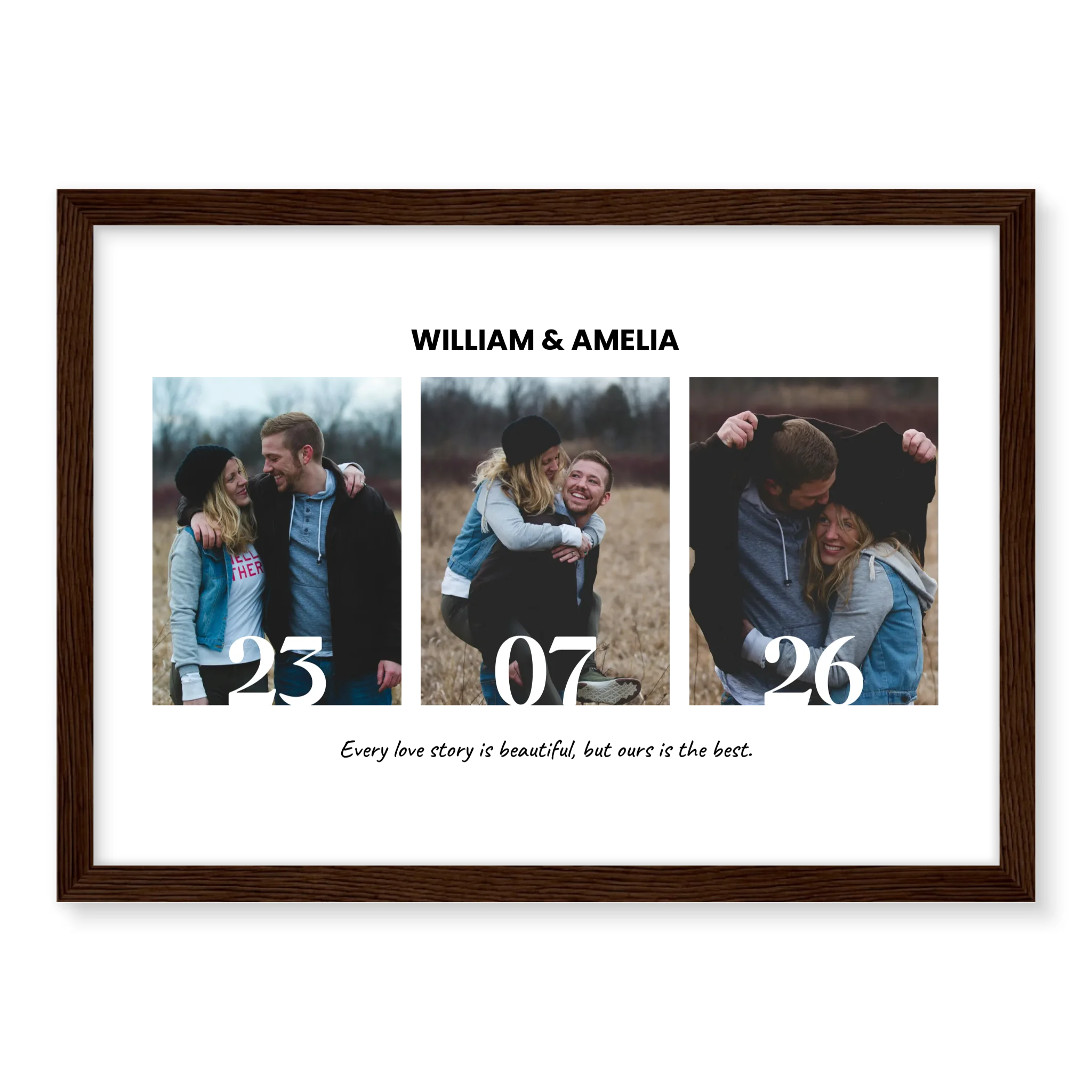 3 Pictures and a Date personalised poster – personalised photo print displayed in home