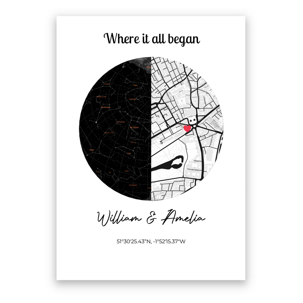 Meeting place map + constellation - Custom poster