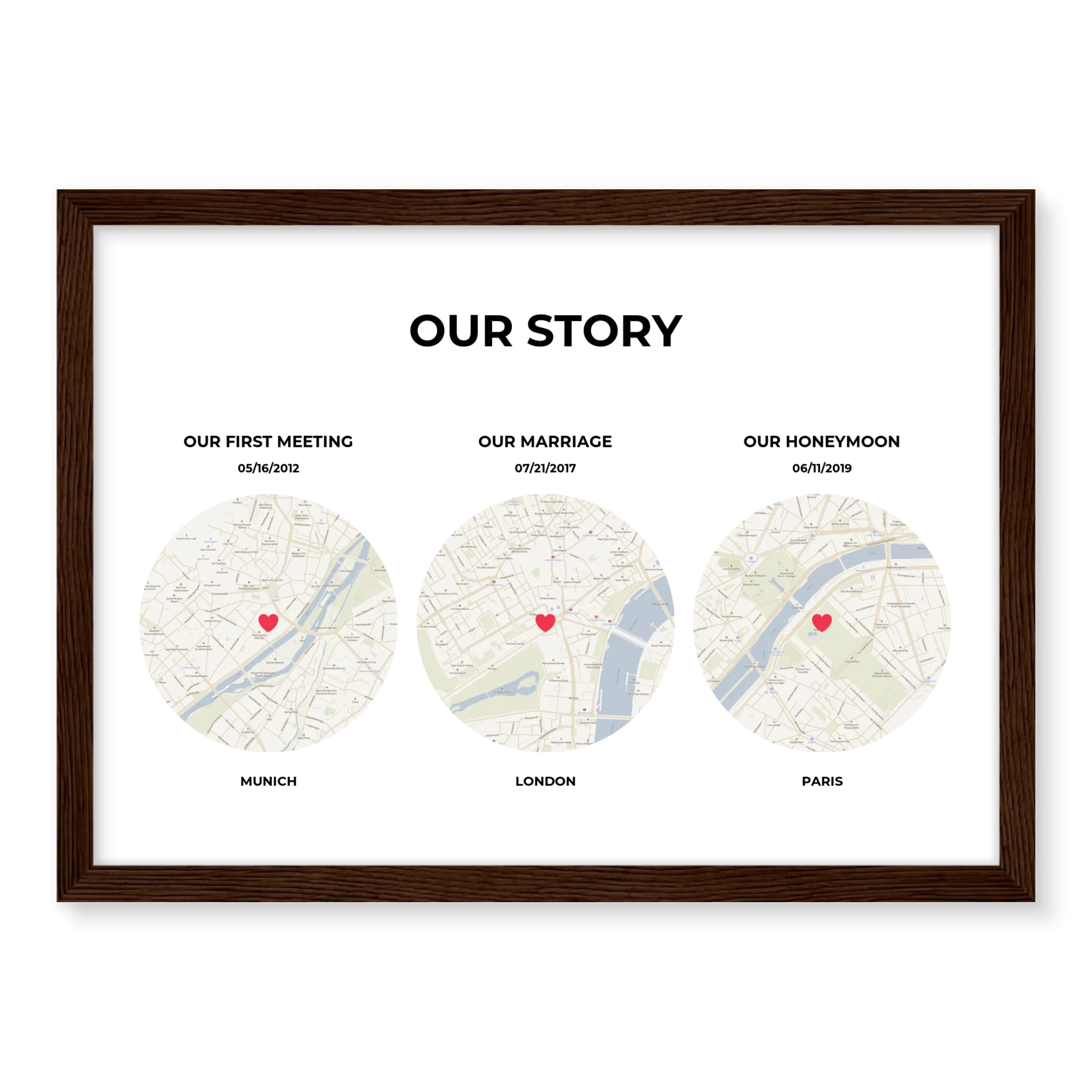 Our Story personalised poster – personalised couple print displayed in home
