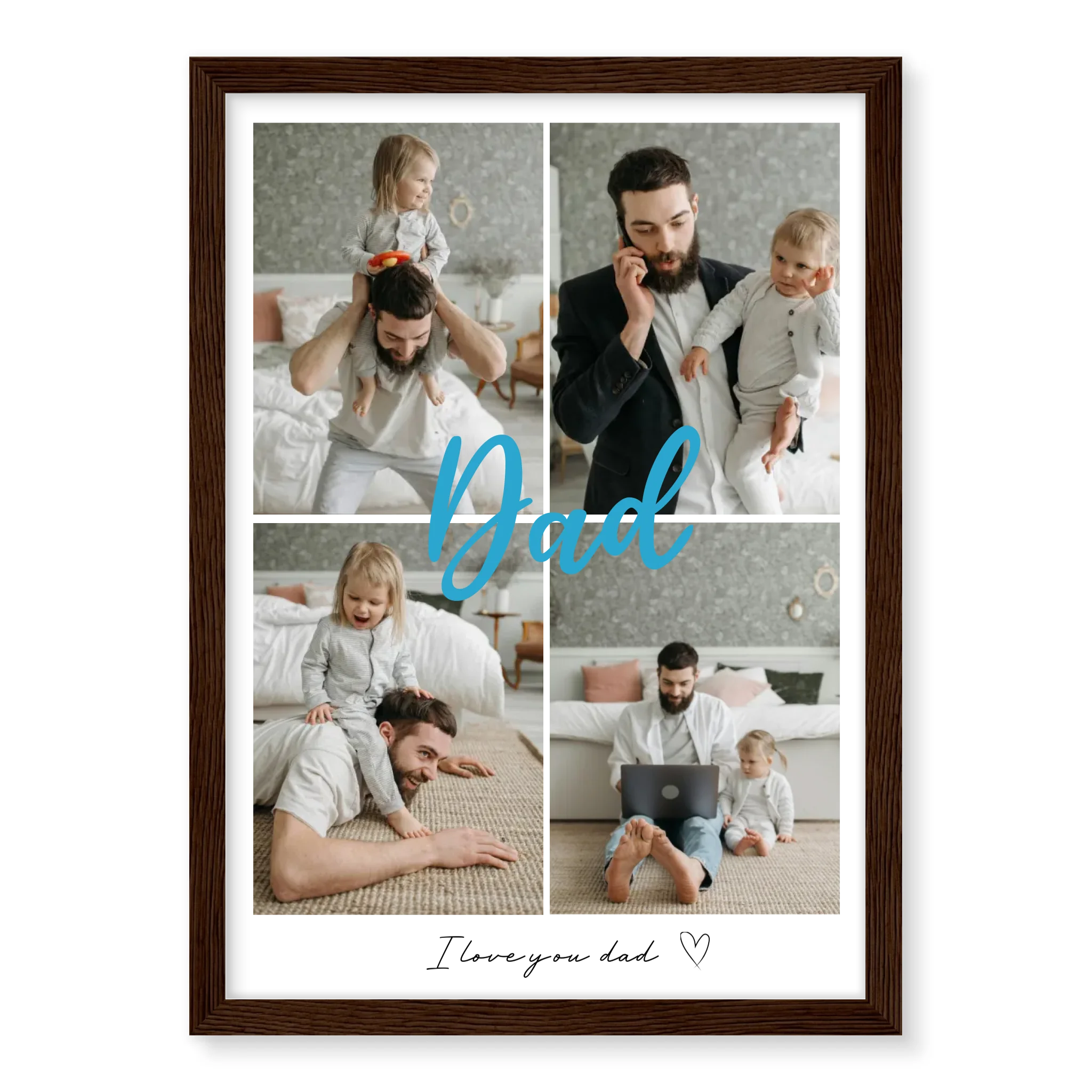 Dad 4 Photos personalised poster – personalised dad photo print displayed in home