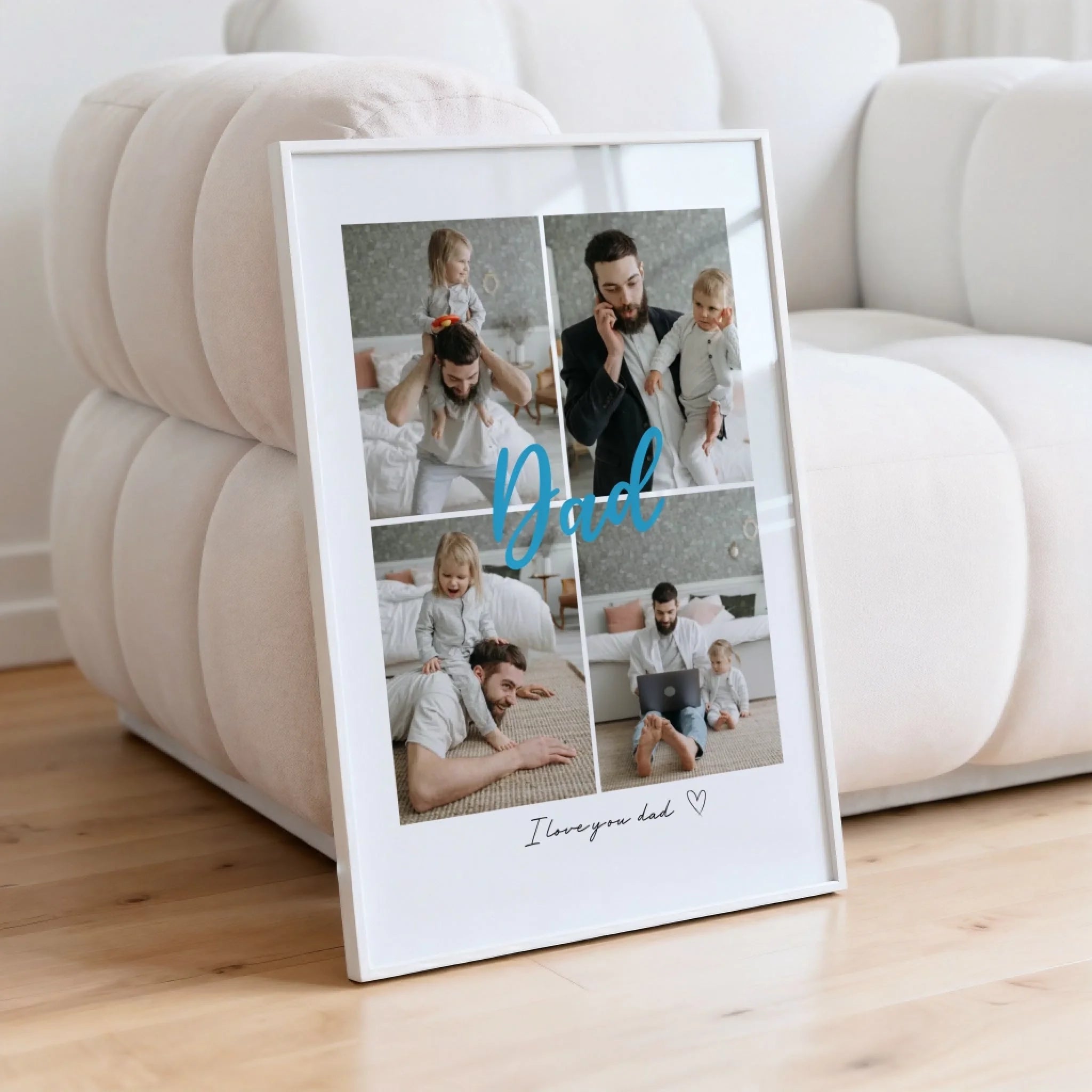 Dad 4 Photos personalised poster – personalised dad poster framed lifestyle display