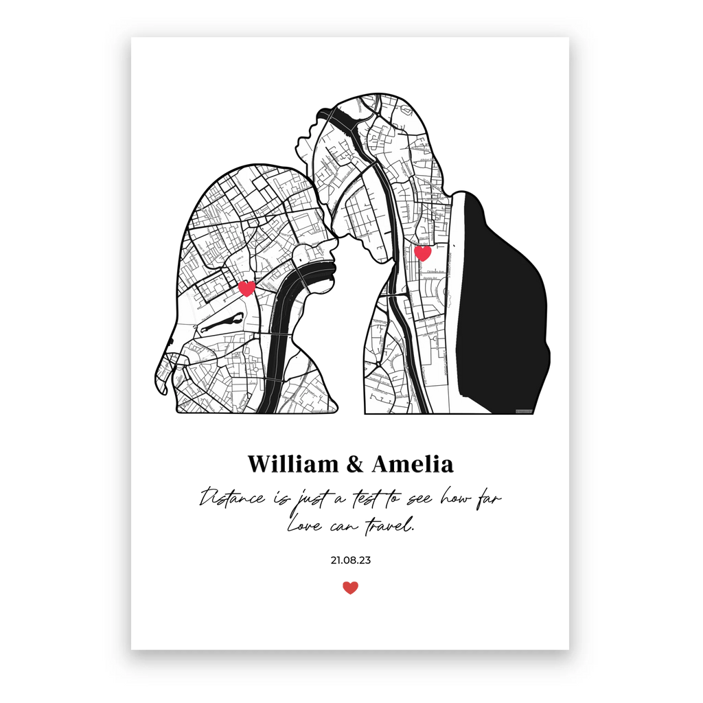 Silhouette of Love personalised poster – custom couple silhouette print wall art