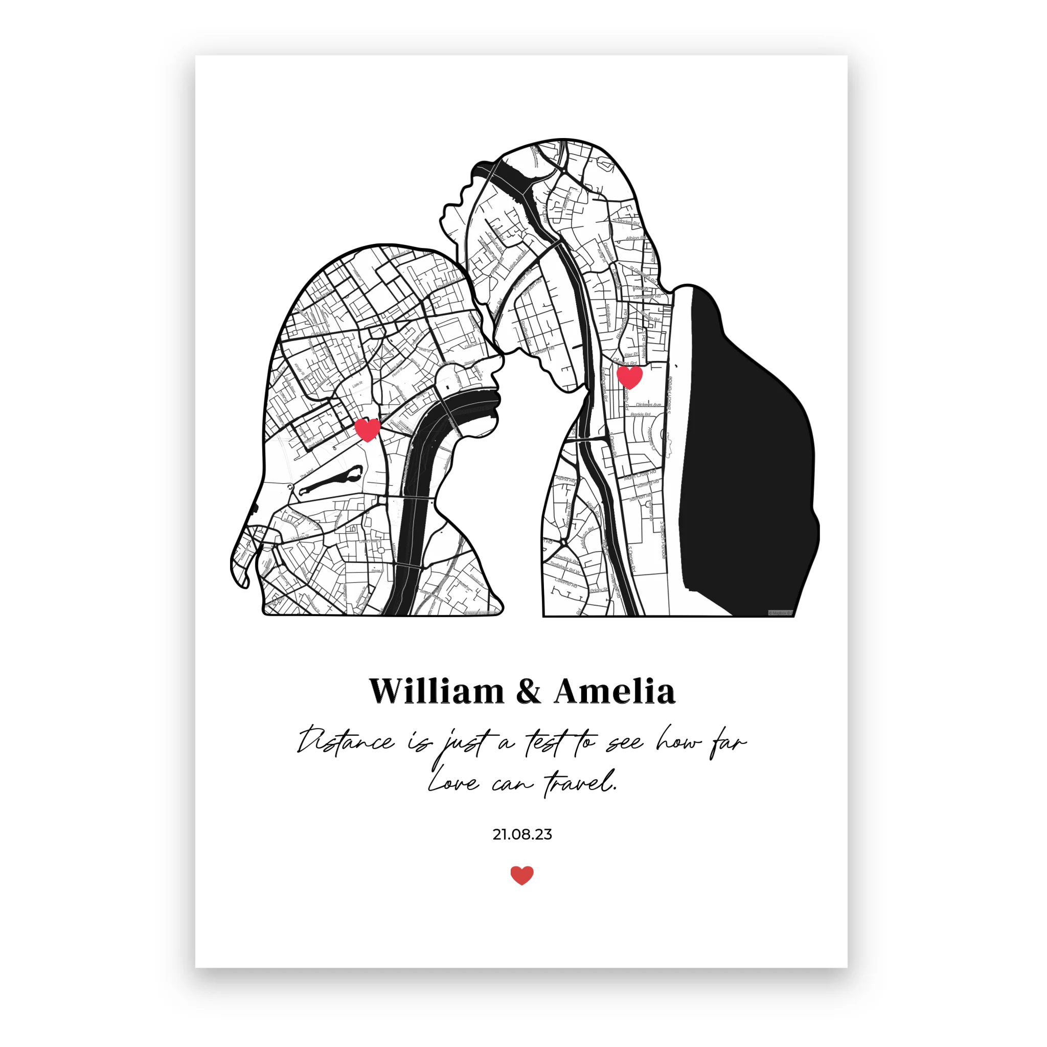 Silhouette of Love personalised poster – custom couple silhouette print wall art