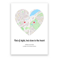 Long Distance Relationship personalised poster – custom dual map print wall art