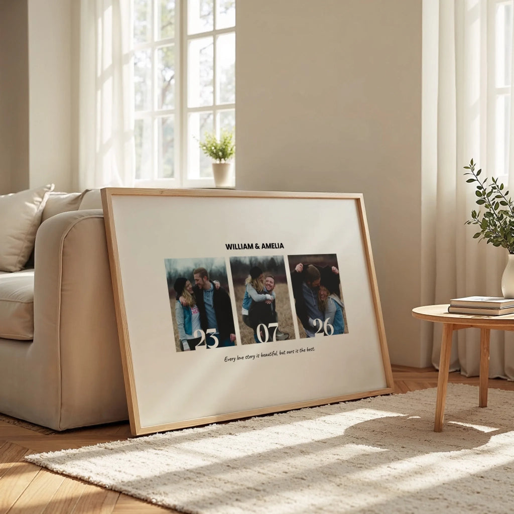 3 Pictures and a Date personalised poster – poster design preview with personalisation options