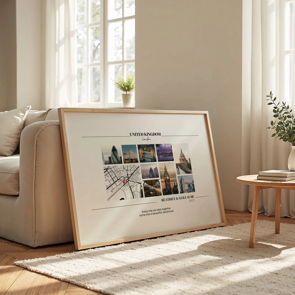 Travel Photos and Map personalised poster – poster design preview with personalisation options