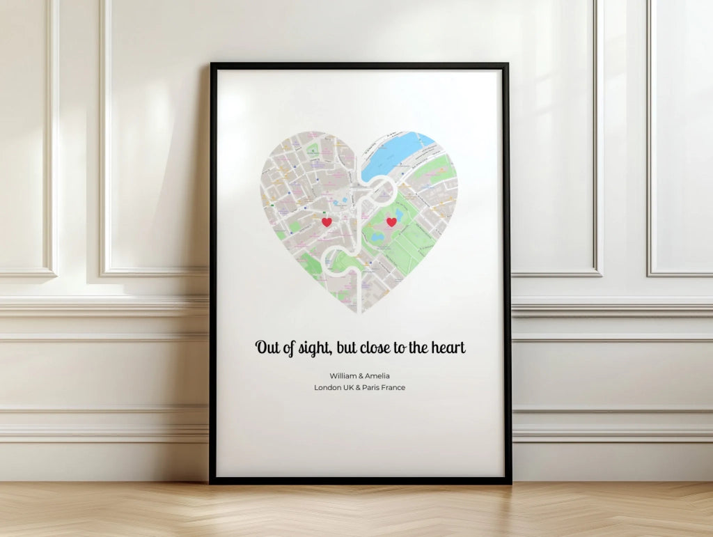 Long Distance Relationship personalised poster – alternate poster design preview with personalisation options