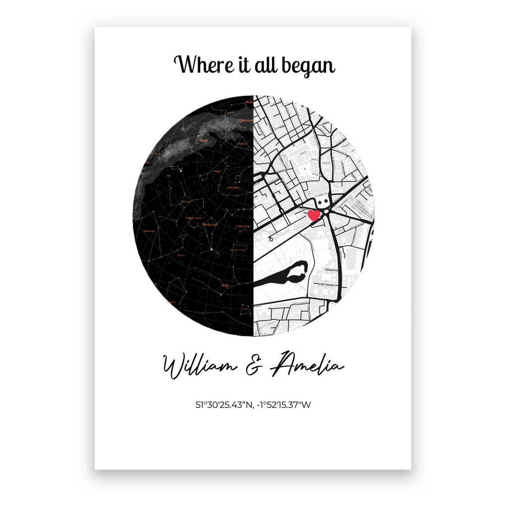 Constellation and Map personalised poster – custom star map print wall art