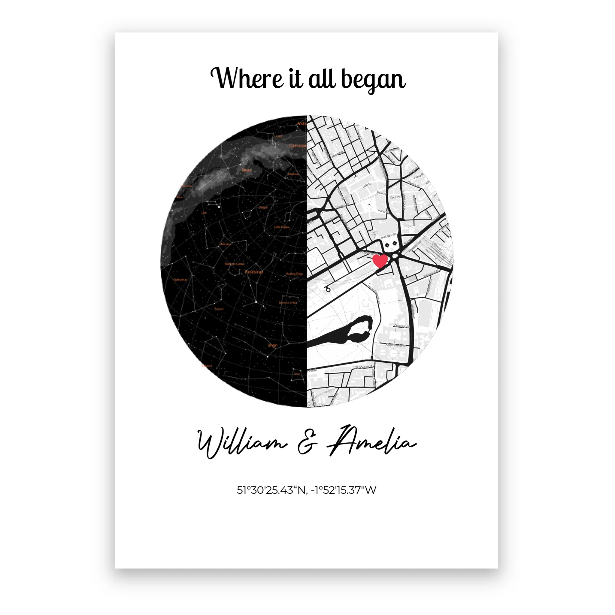 Where it All Began Constellation and Map - Personalised Poster