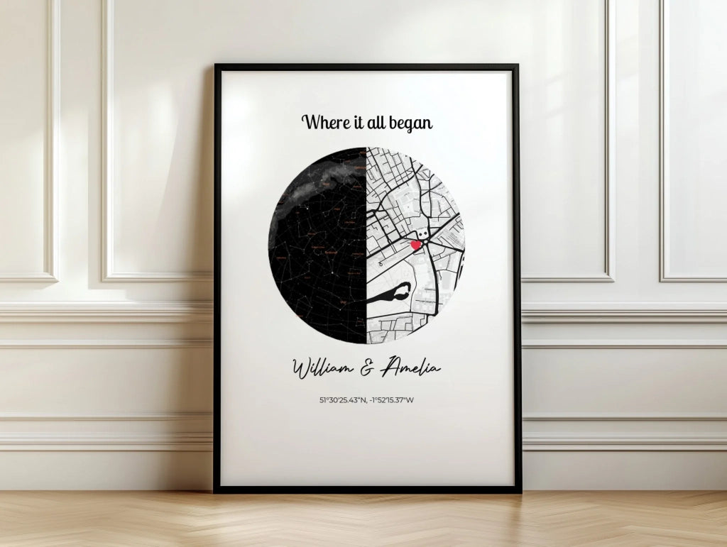 Constellation and Map personalised poster – alternate poster design preview with personalisation options