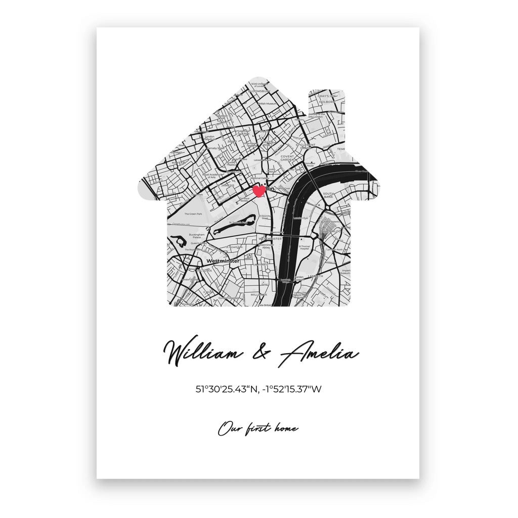 Our First Home personalised poster – custom map print wall art