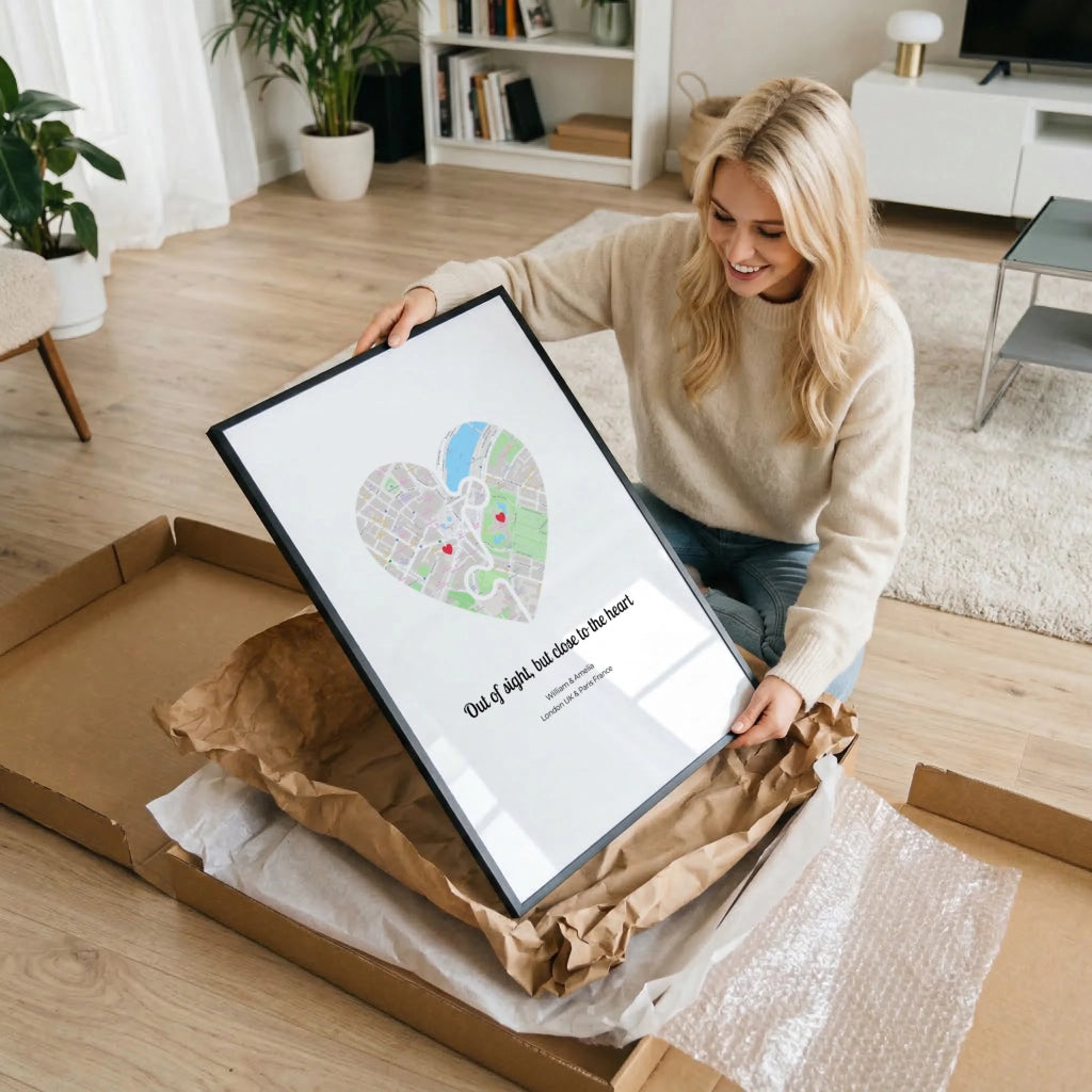 Long Distance Relationship personalised poster – personalised design example with custom names and date