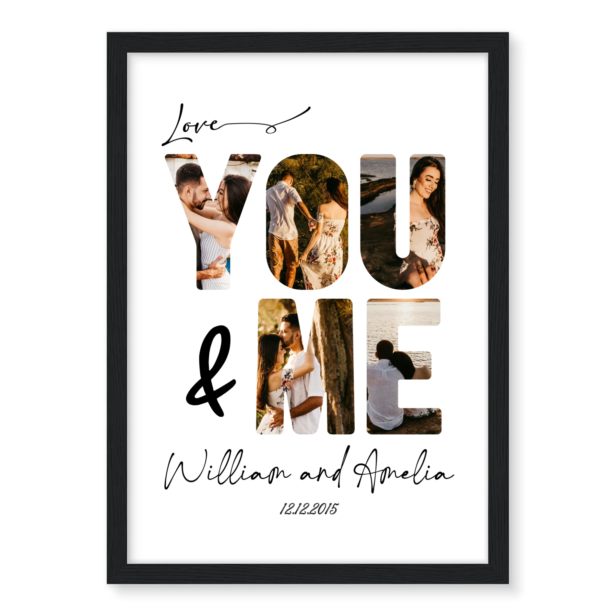 You and Me personalised couple poster – anniversary or Valentine's Day gift framed print