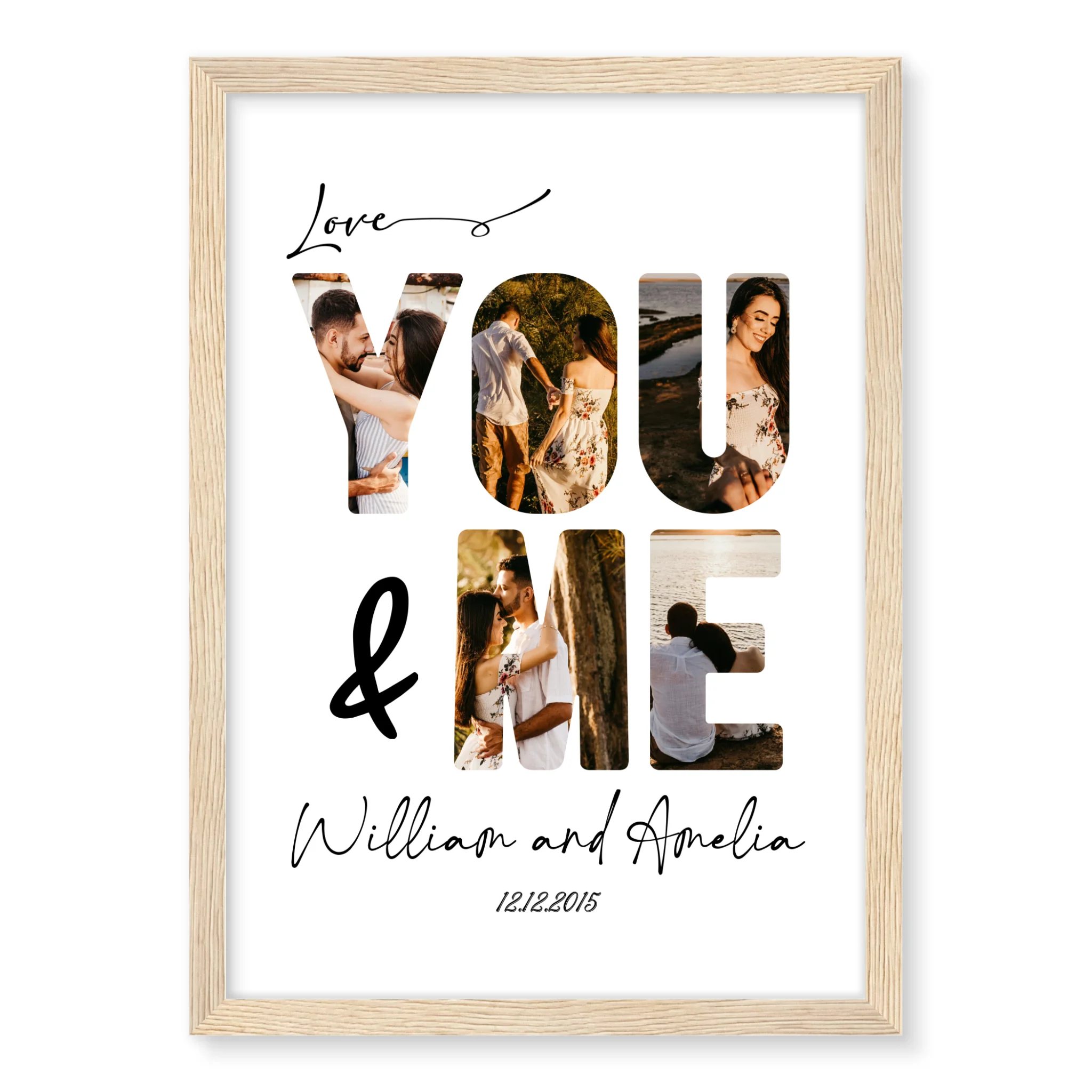 You and Me personalised couple poster – personalised couple print displayed in home