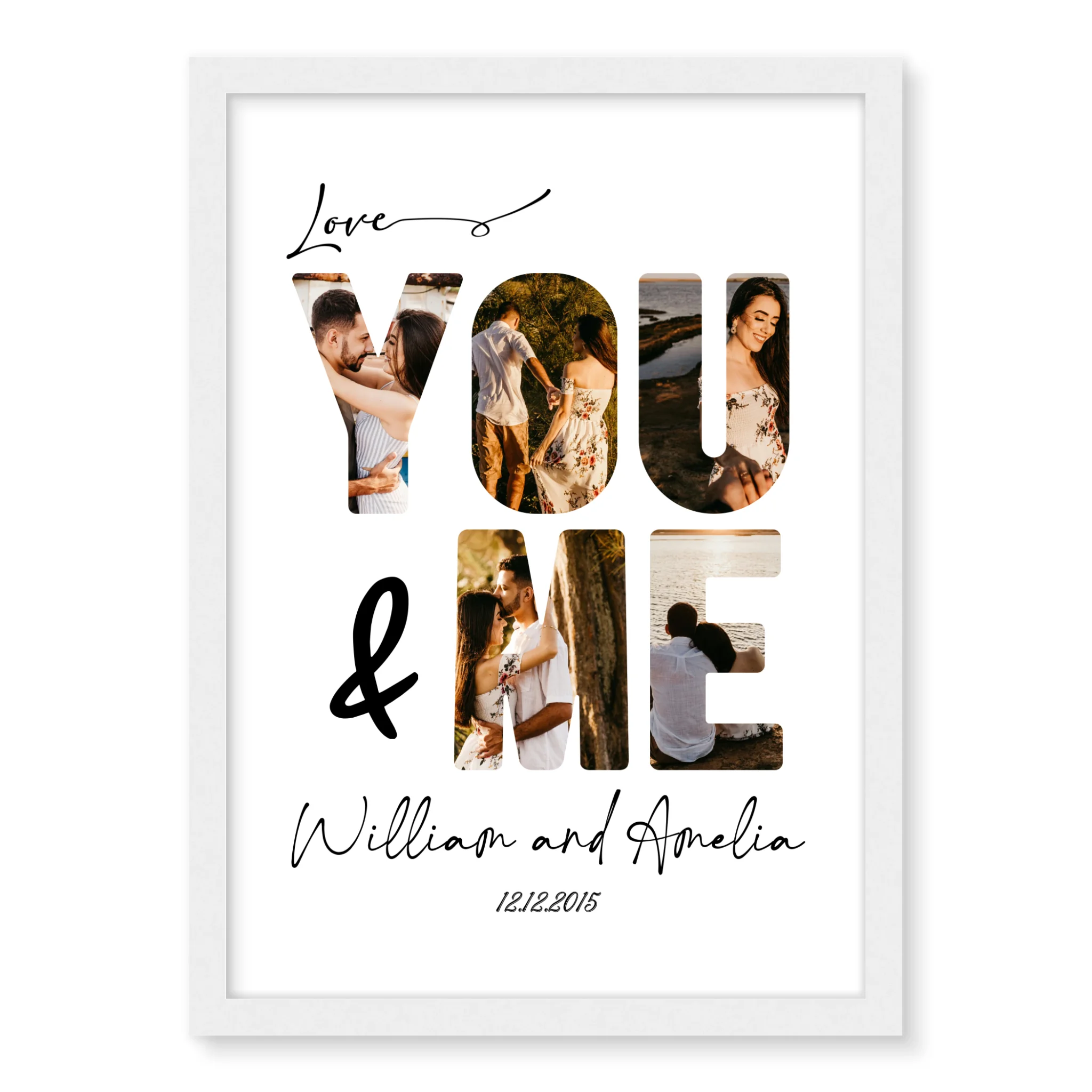 You and Me personalised couple poster – custom couple print close up detail