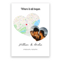 Where It All Began 2 Hearts Map and Photo personalised poster – custom dual-heart location print wall art