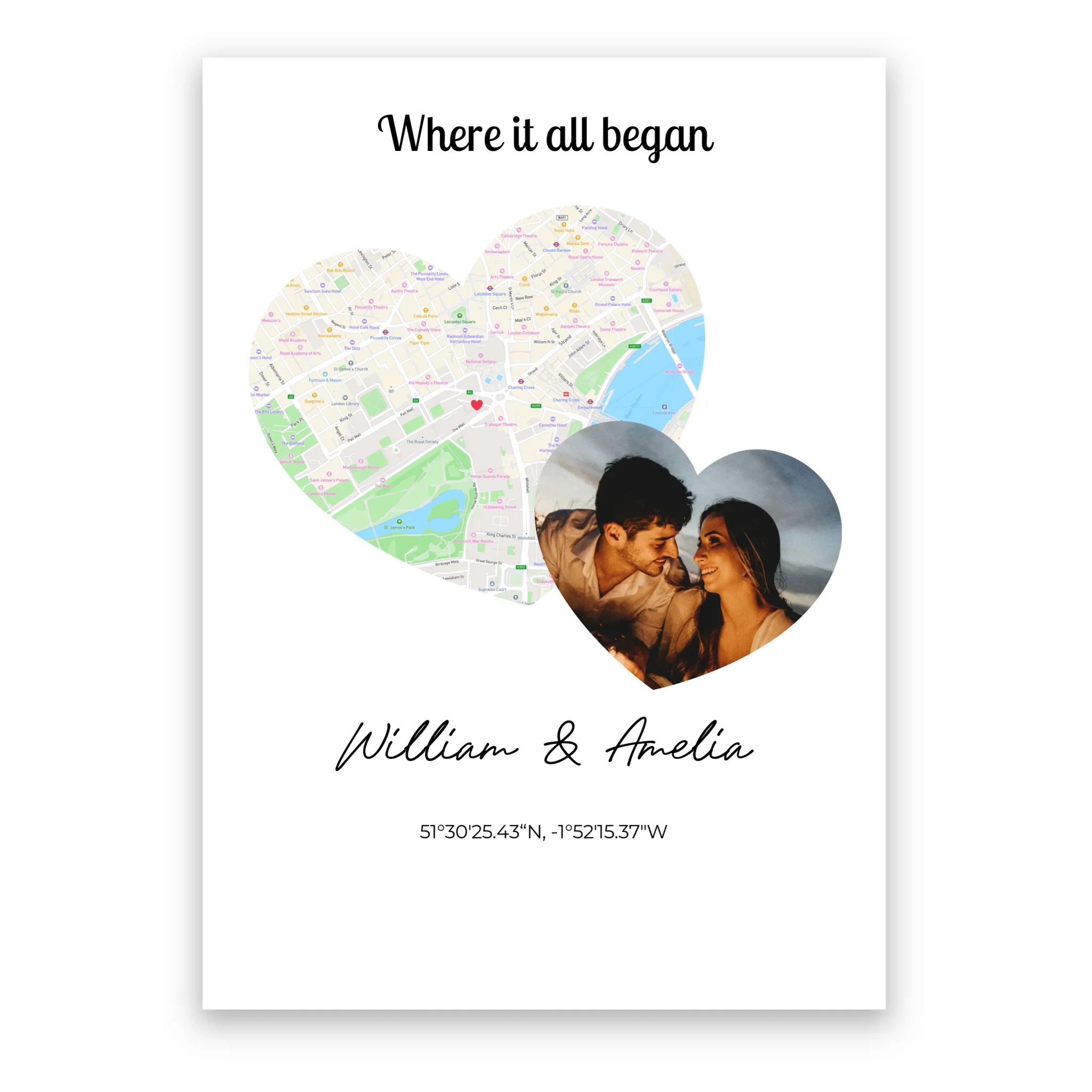 Where It All Began - 2 hearts map and photo