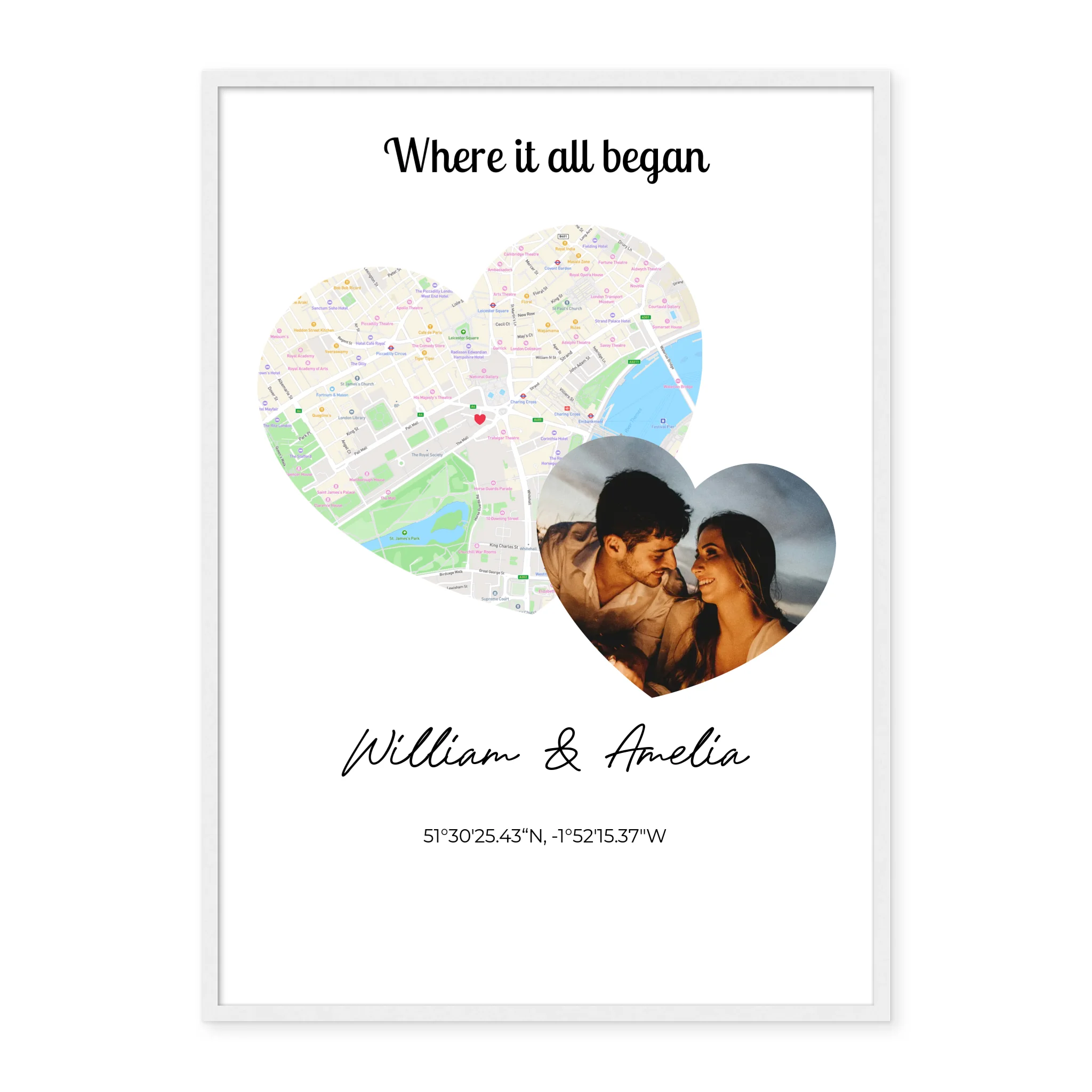 Where It All Began - 2 hearts map and photo