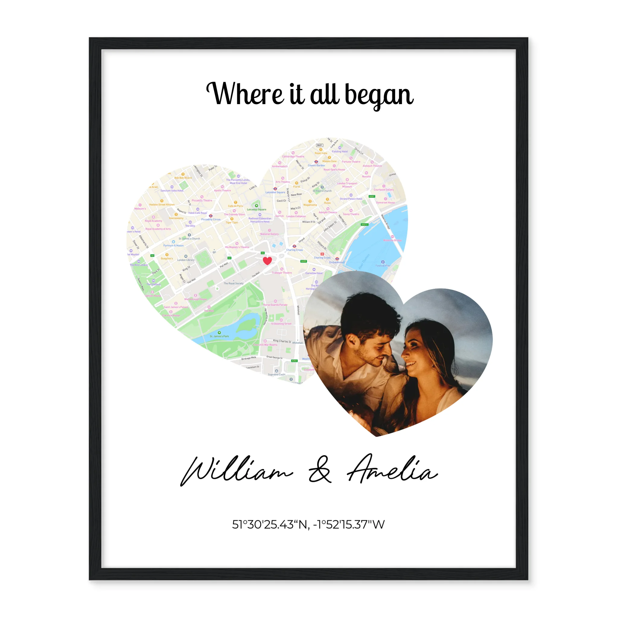 Where It All Began - 2 hearts map and photo