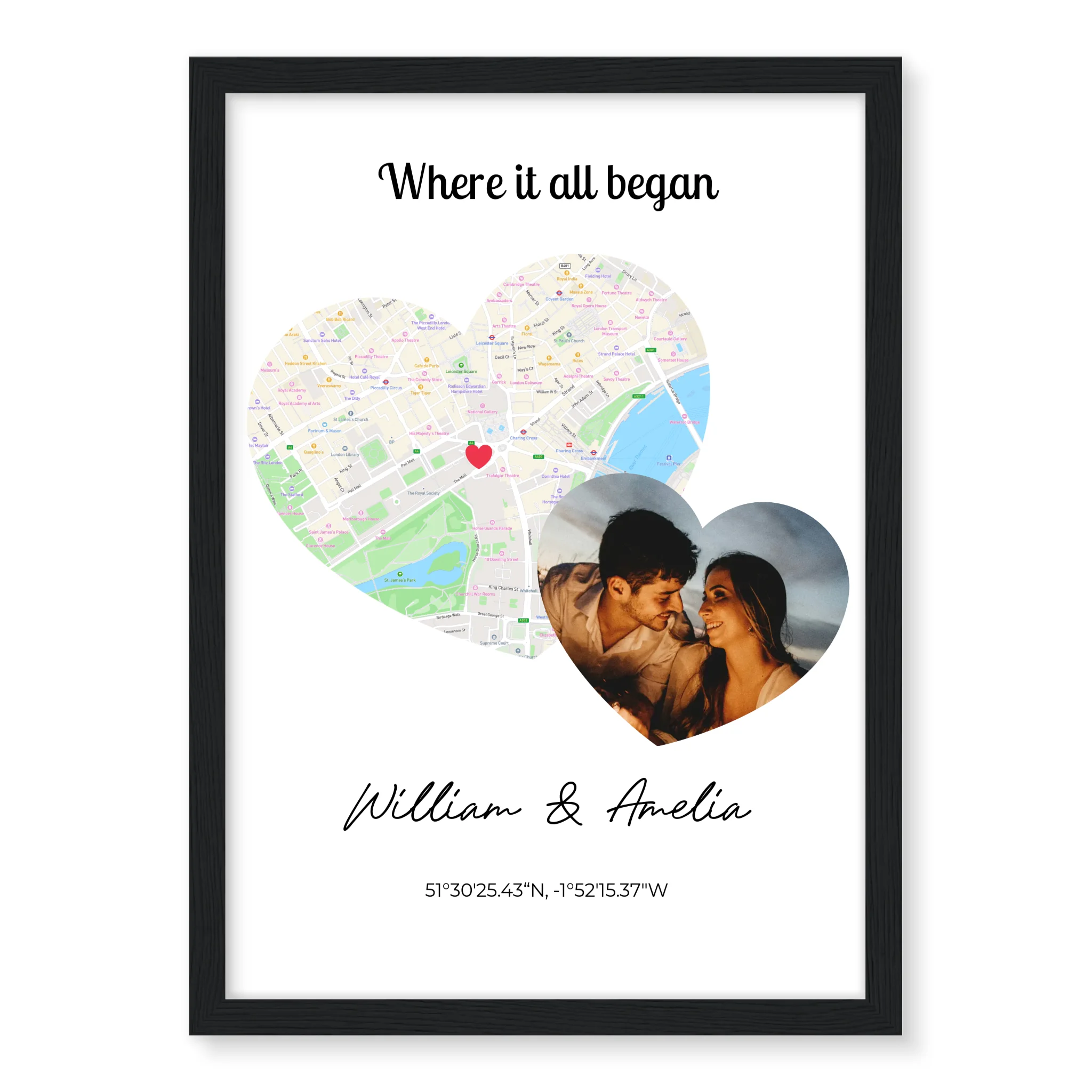 Where It All Began - 2 hearts map and photo