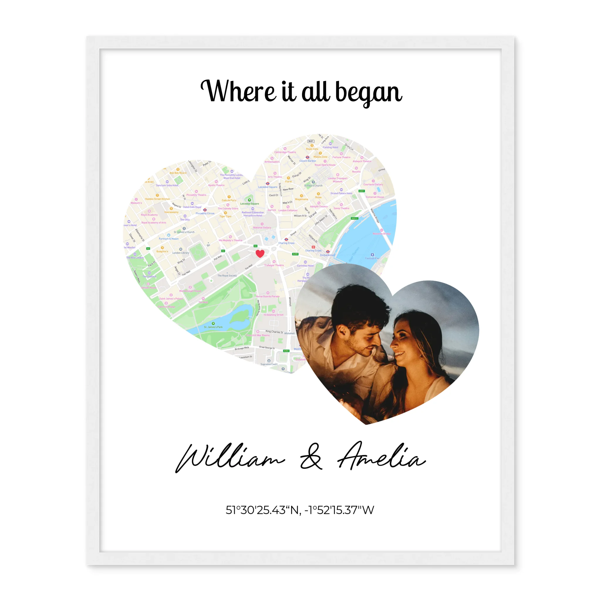 Where It All Began - 2 hearts map and photo
