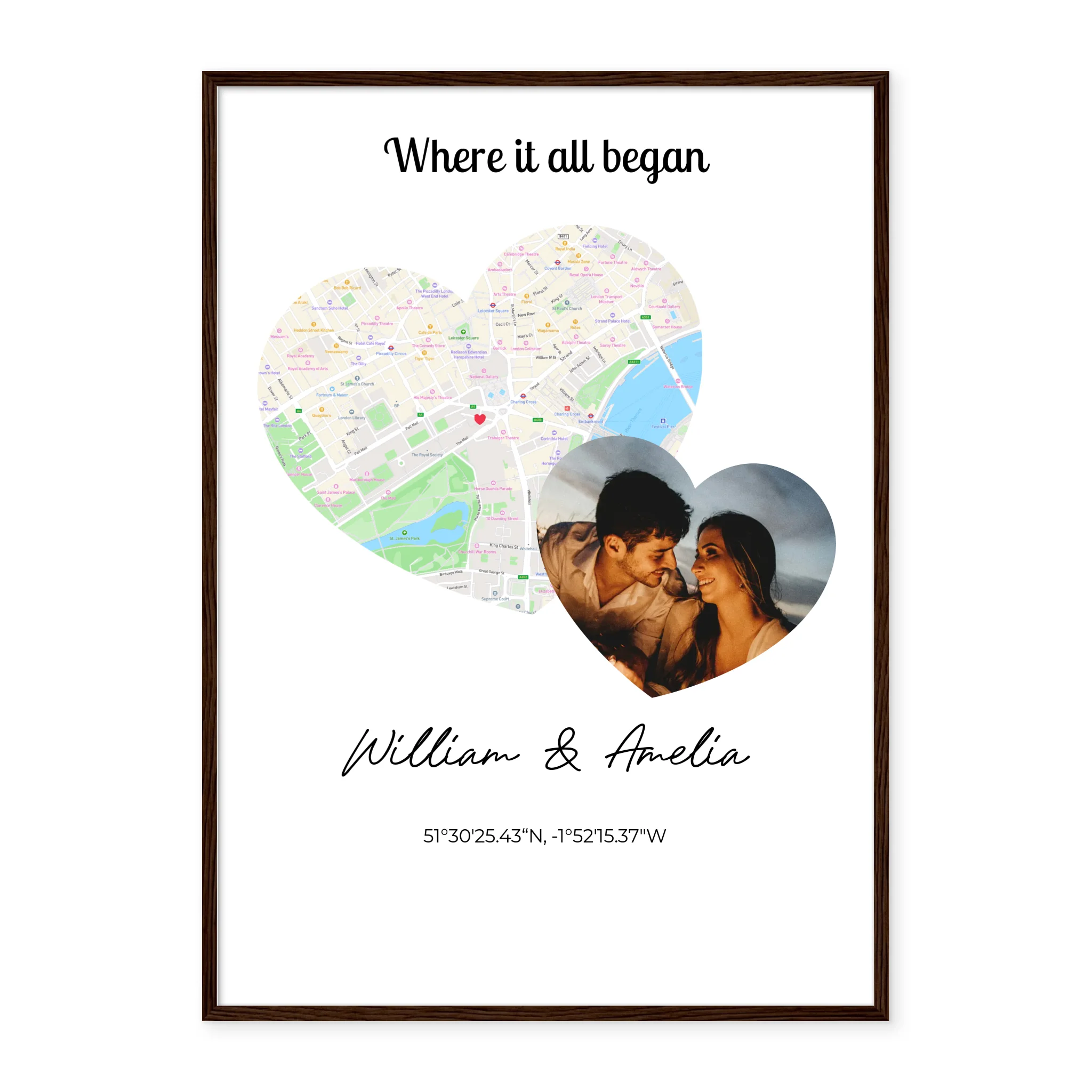 Where It All Began - 2 hearts map and photo