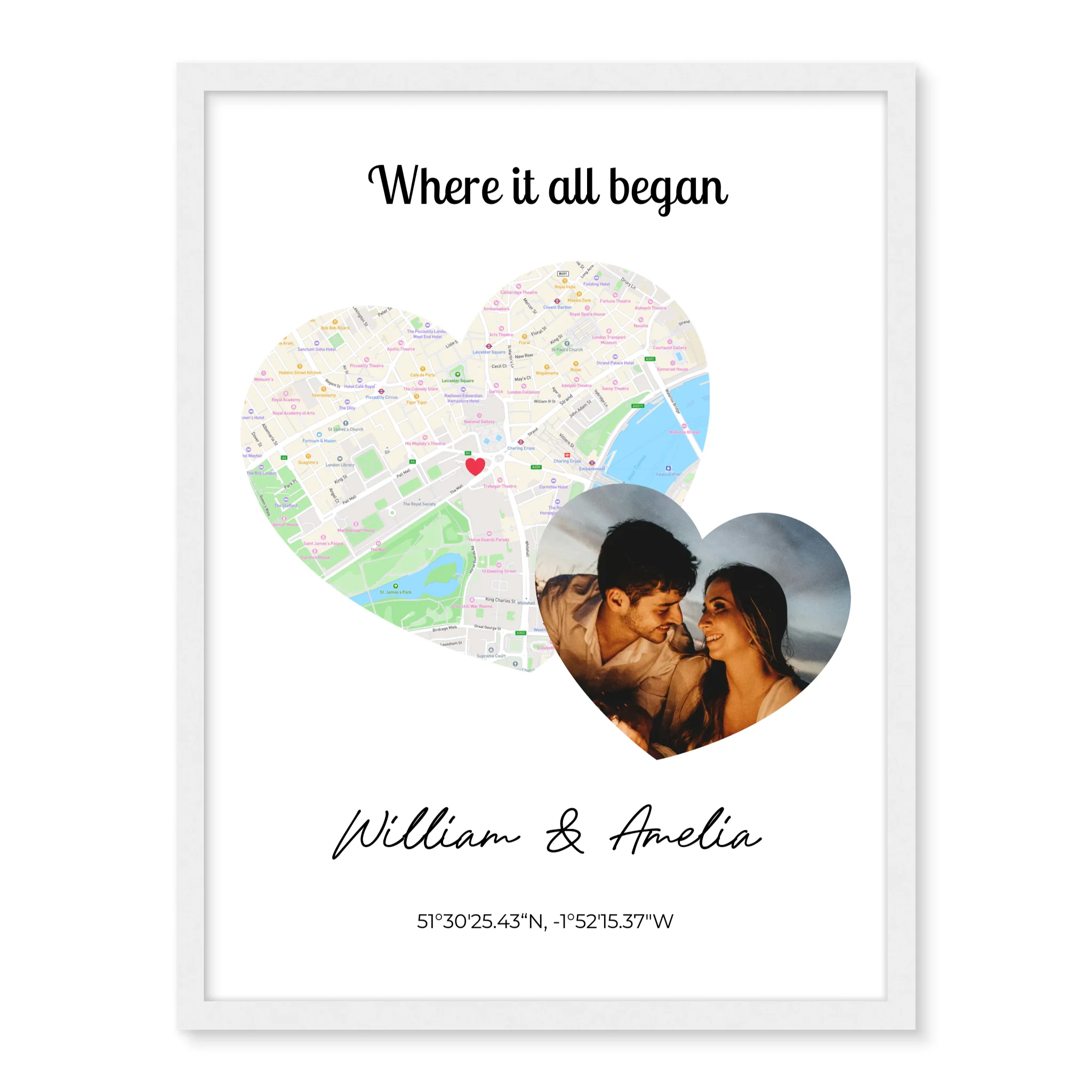 Where It All Began - 2 hearts map and photo