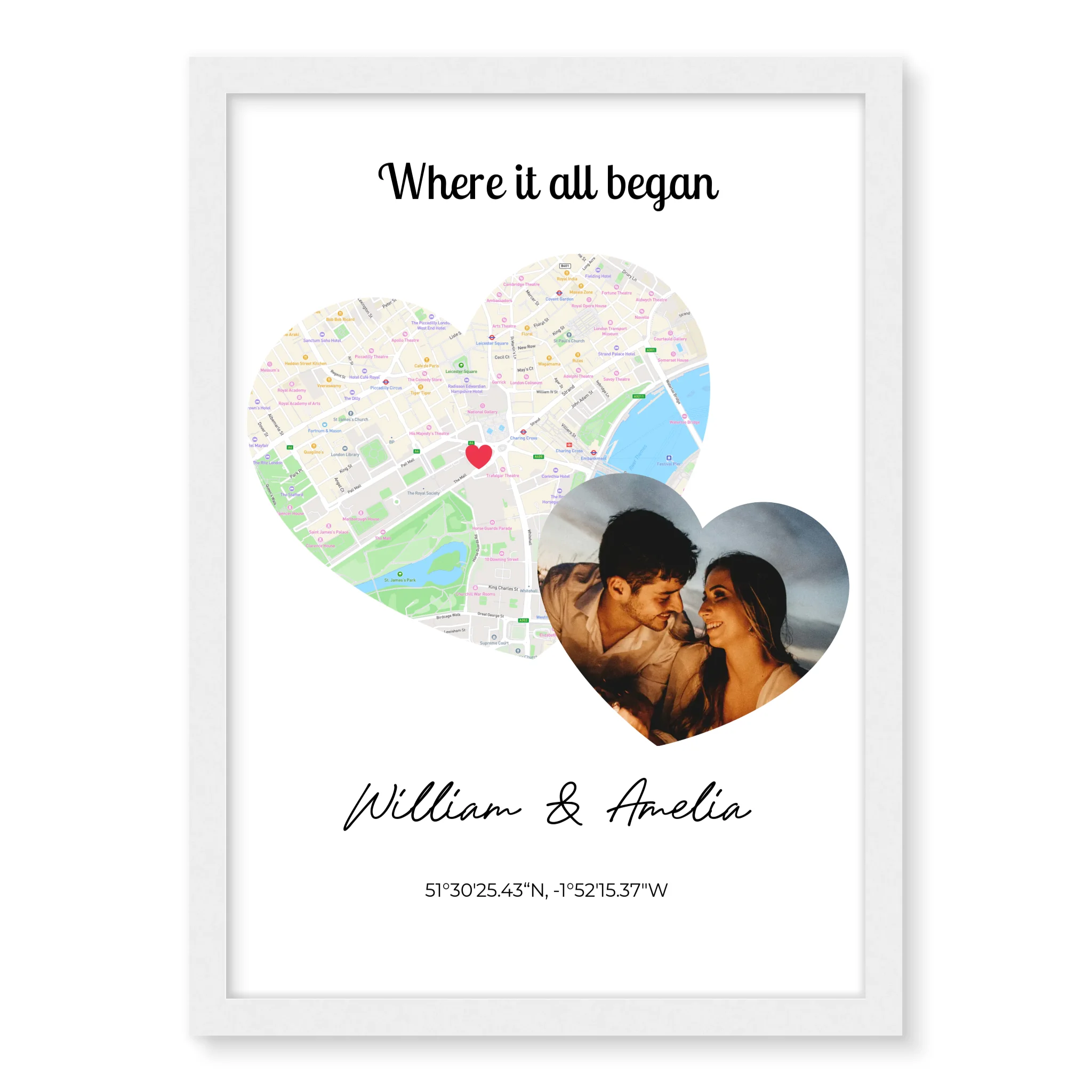 Where It All Began - 2 hearts map and photo