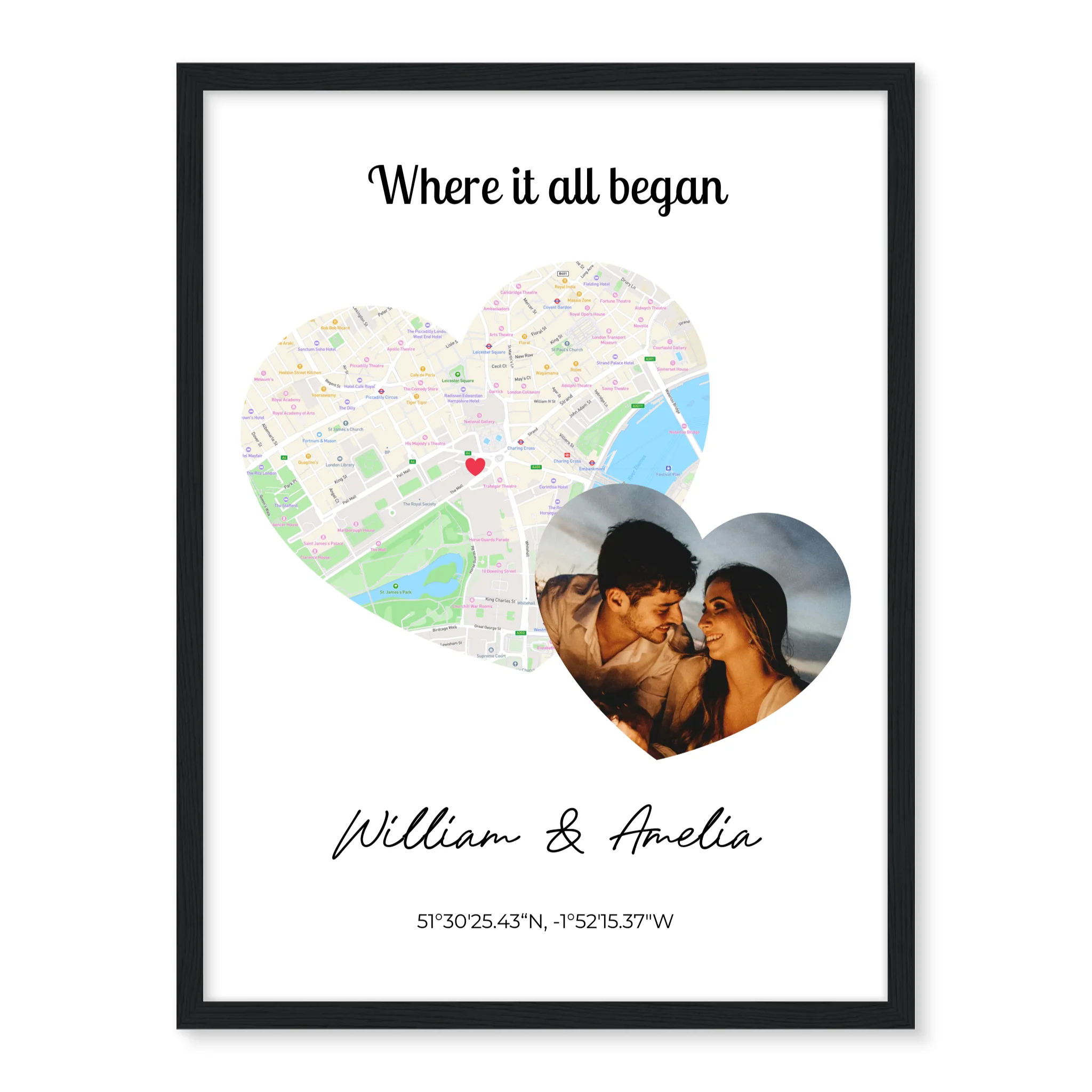 Where It All Began - 2 hearts map and photo