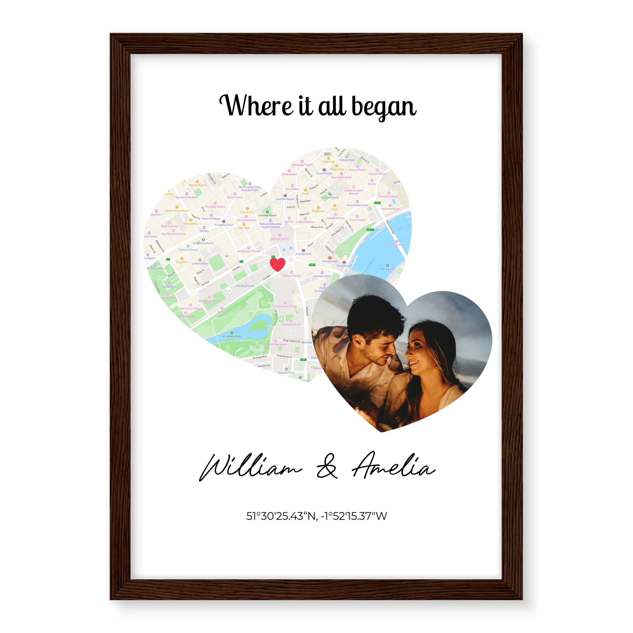 Where It All Began - 2 hearts map and photo