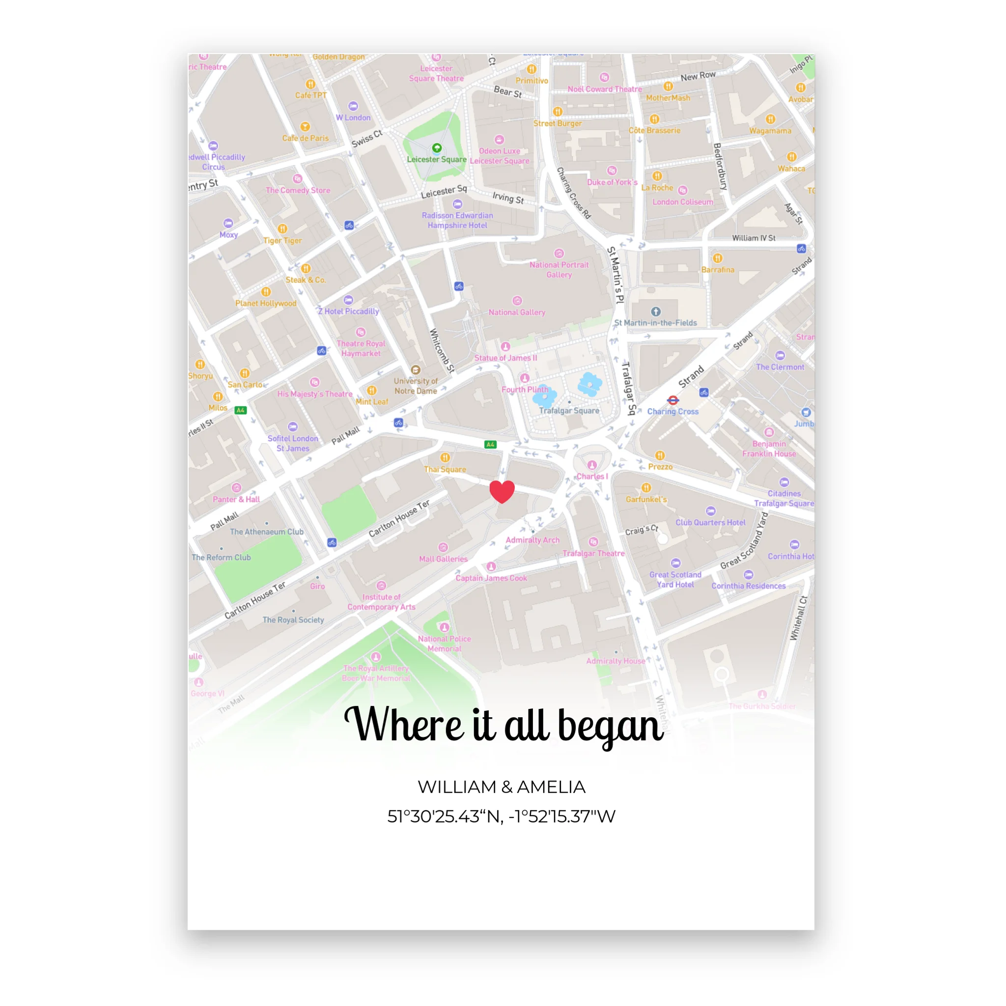 Where It All Began Square personalised map poster – custom square location print wall art