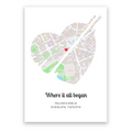 Where It All Began Beating Heart personalised map poster – custom romantic location print wall art