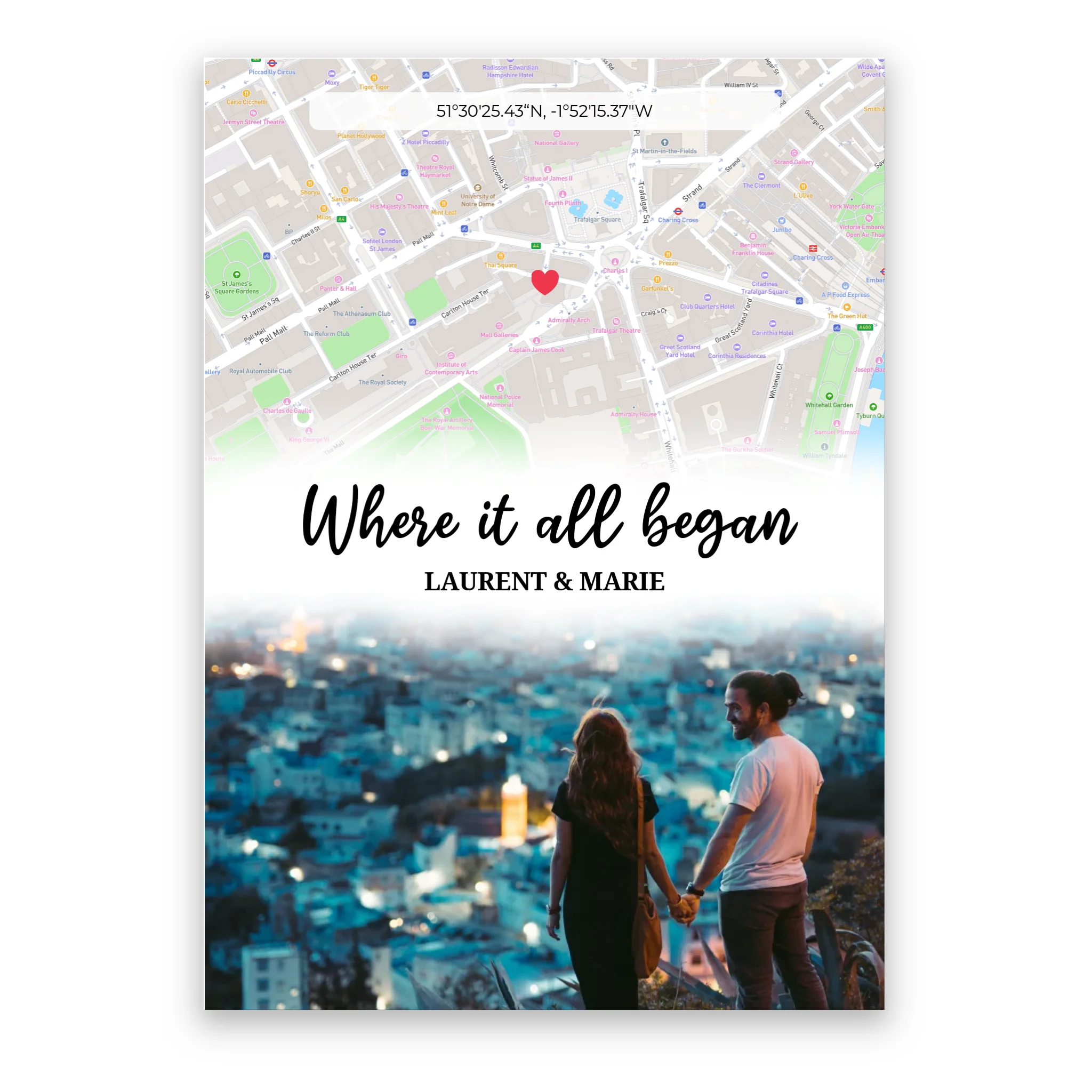 Where It All Began Map and Photo personalised poster – custom location and photo print wall art