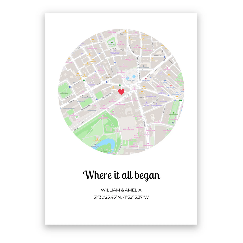 Where It All Began personalised map poster – custom location print wall art