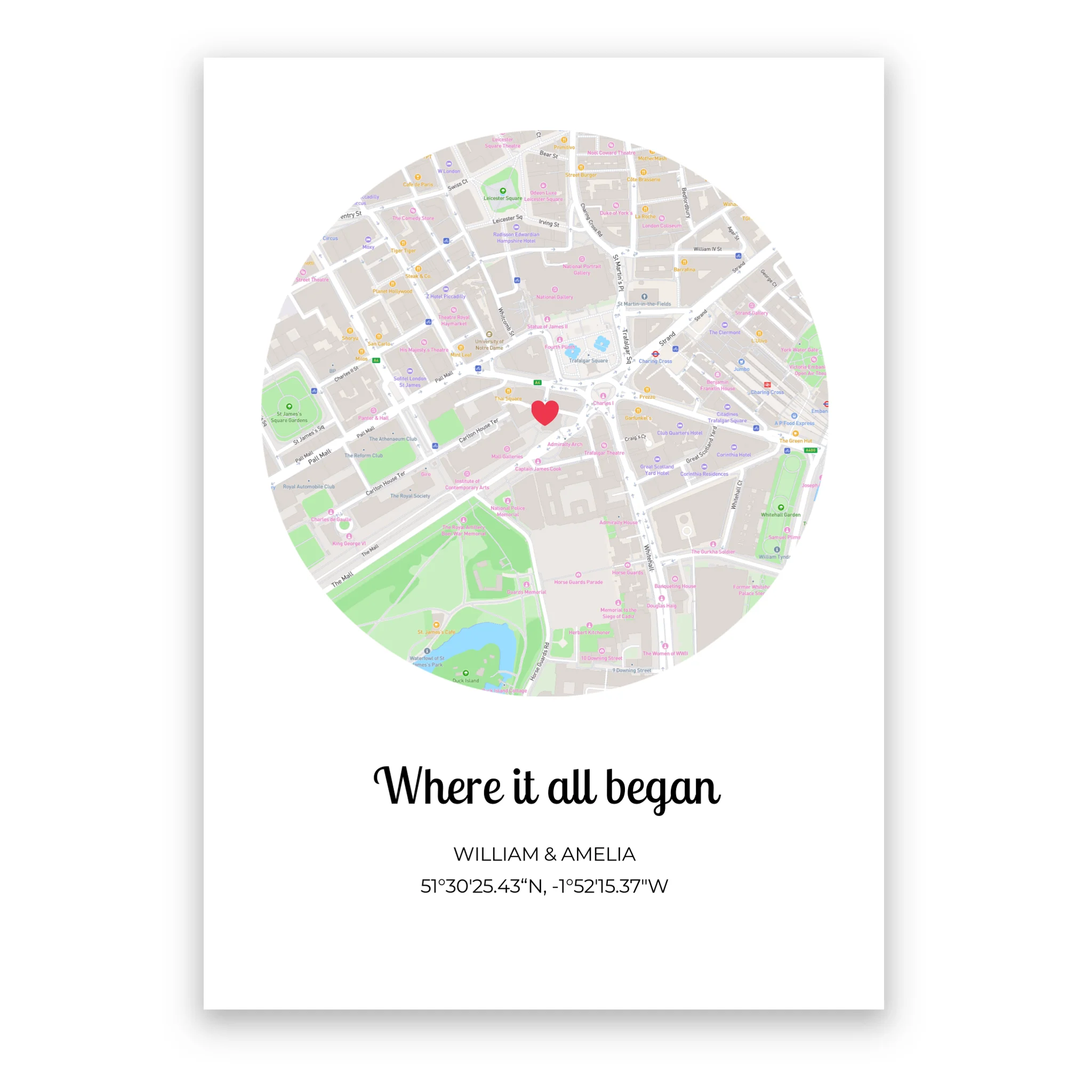 Where It All Began personalised map poster – custom location print wall art