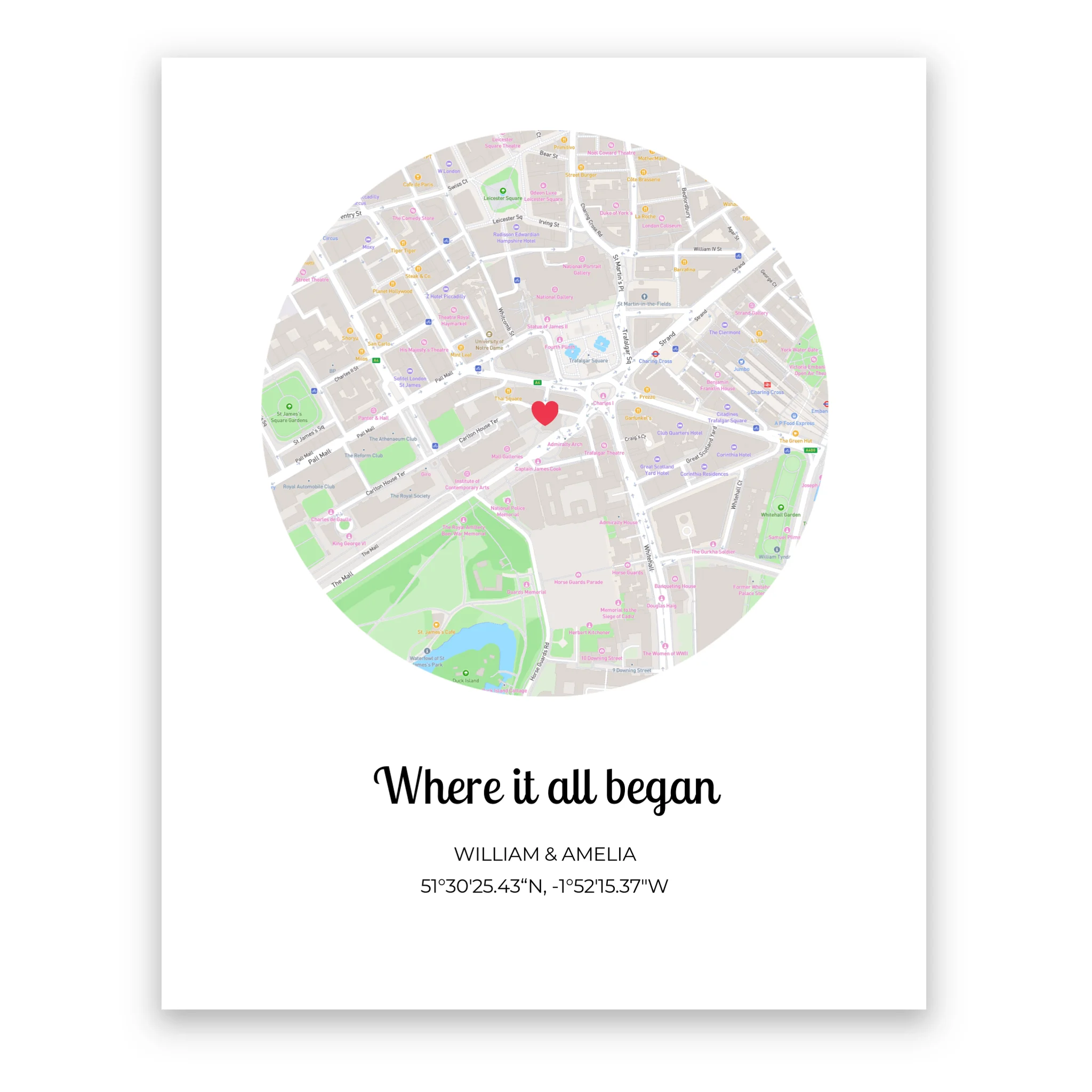 Where It All Began personalised map poster – anniversary or wedding gift framed print